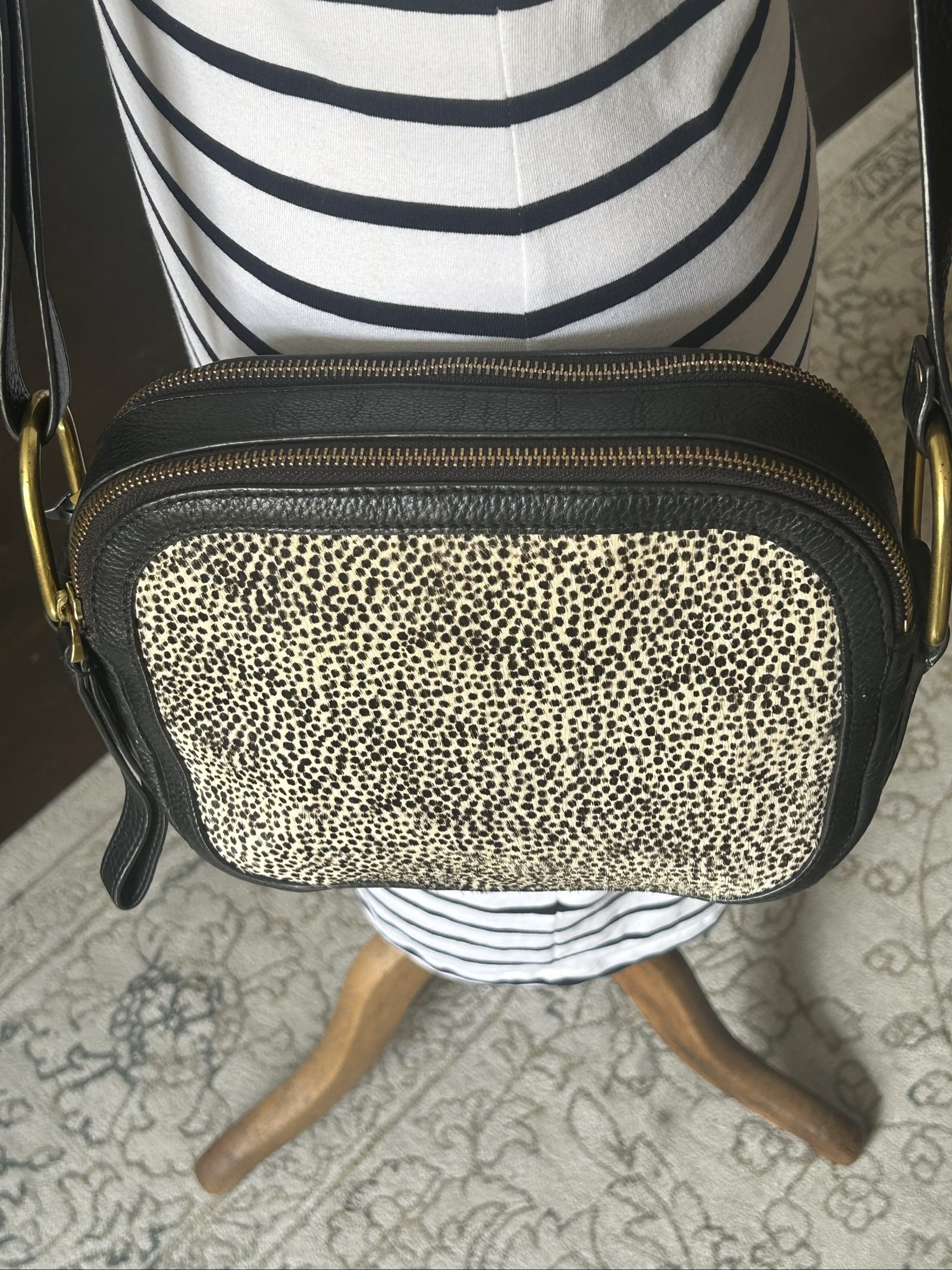 Fossil Black & White Leather Crossbody Bag Small Speckled image 2