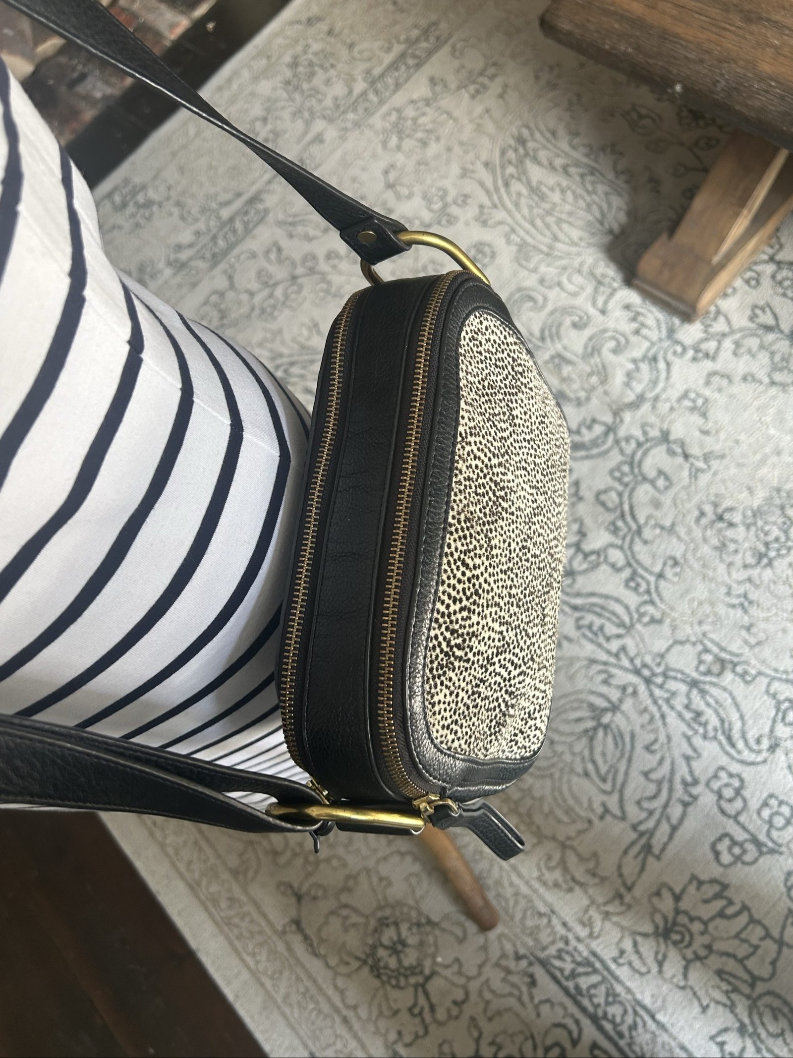 Fossil Black & White Leather Crossbody Bag Small Speckled image 5