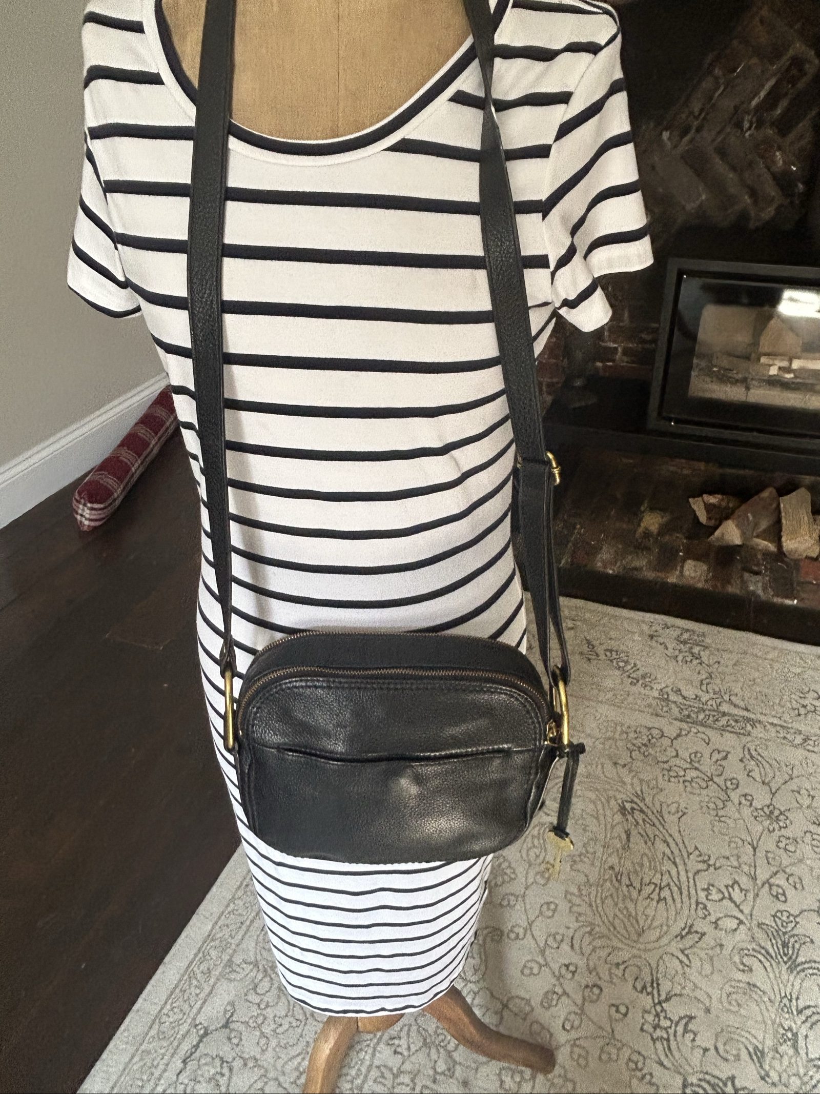 Fossil Black & White Leather Crossbody Bag Small Speckled image 9
