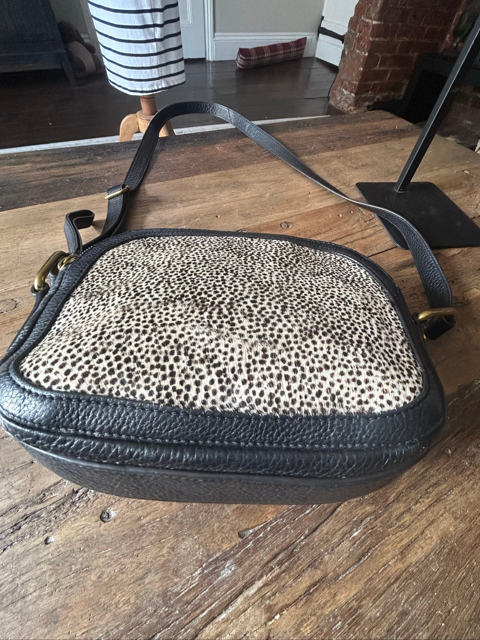Fossil Black & White Leather Crossbody Bag Small Speckled image 10