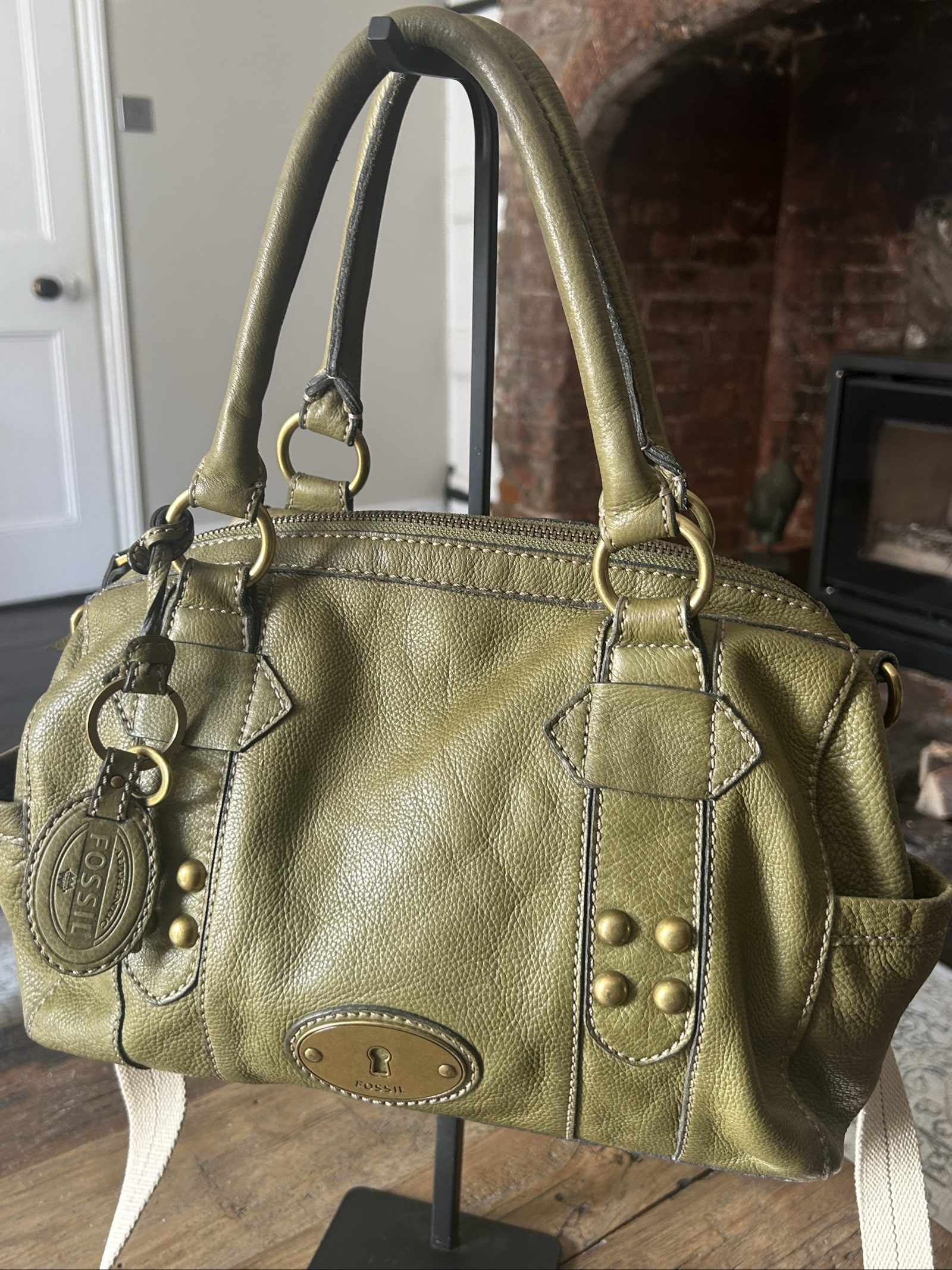 Fossil Olive Leather Satchel Handbag image 2