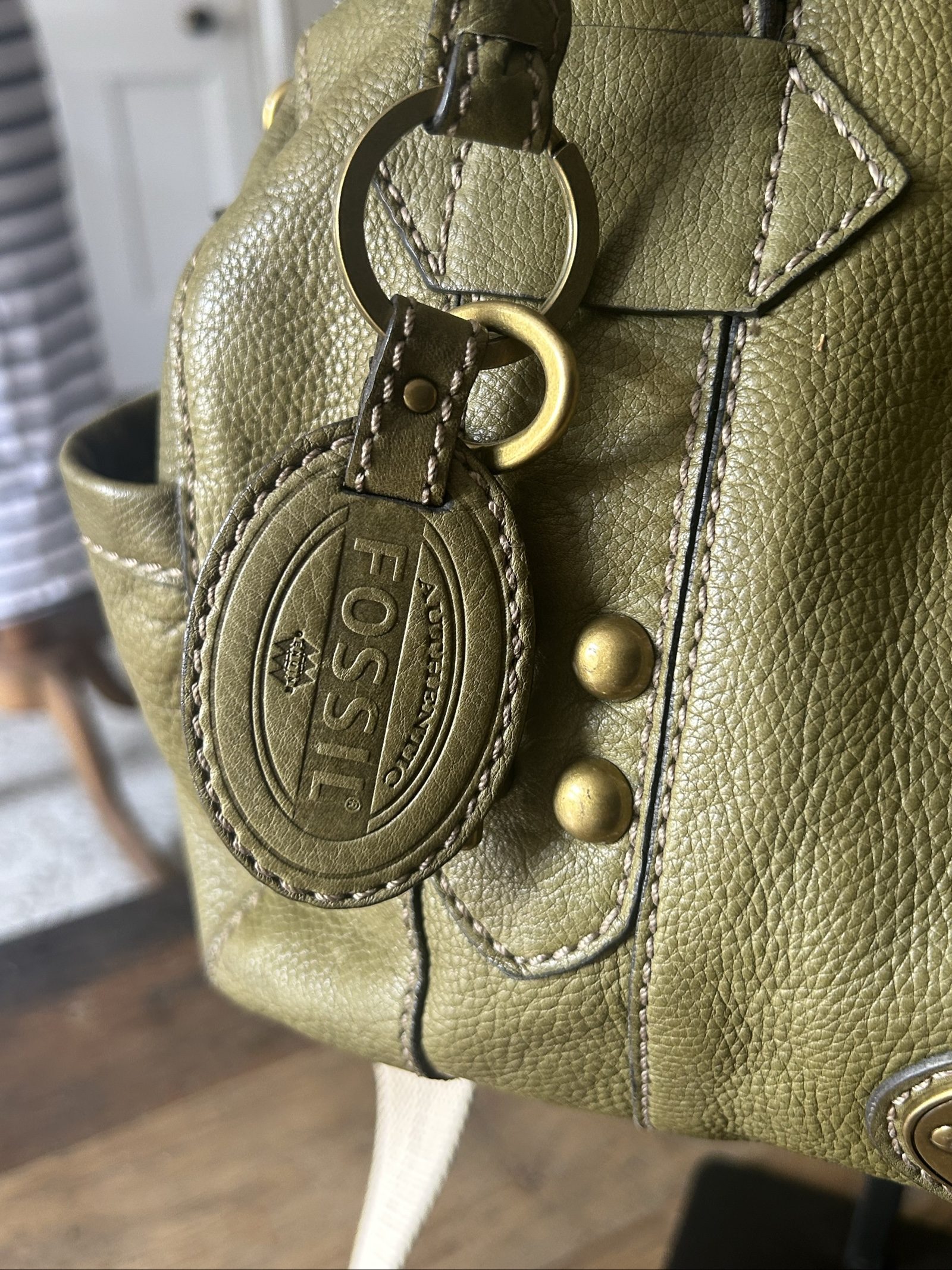 Fossil Olive Leather Satchel Handbag image 3