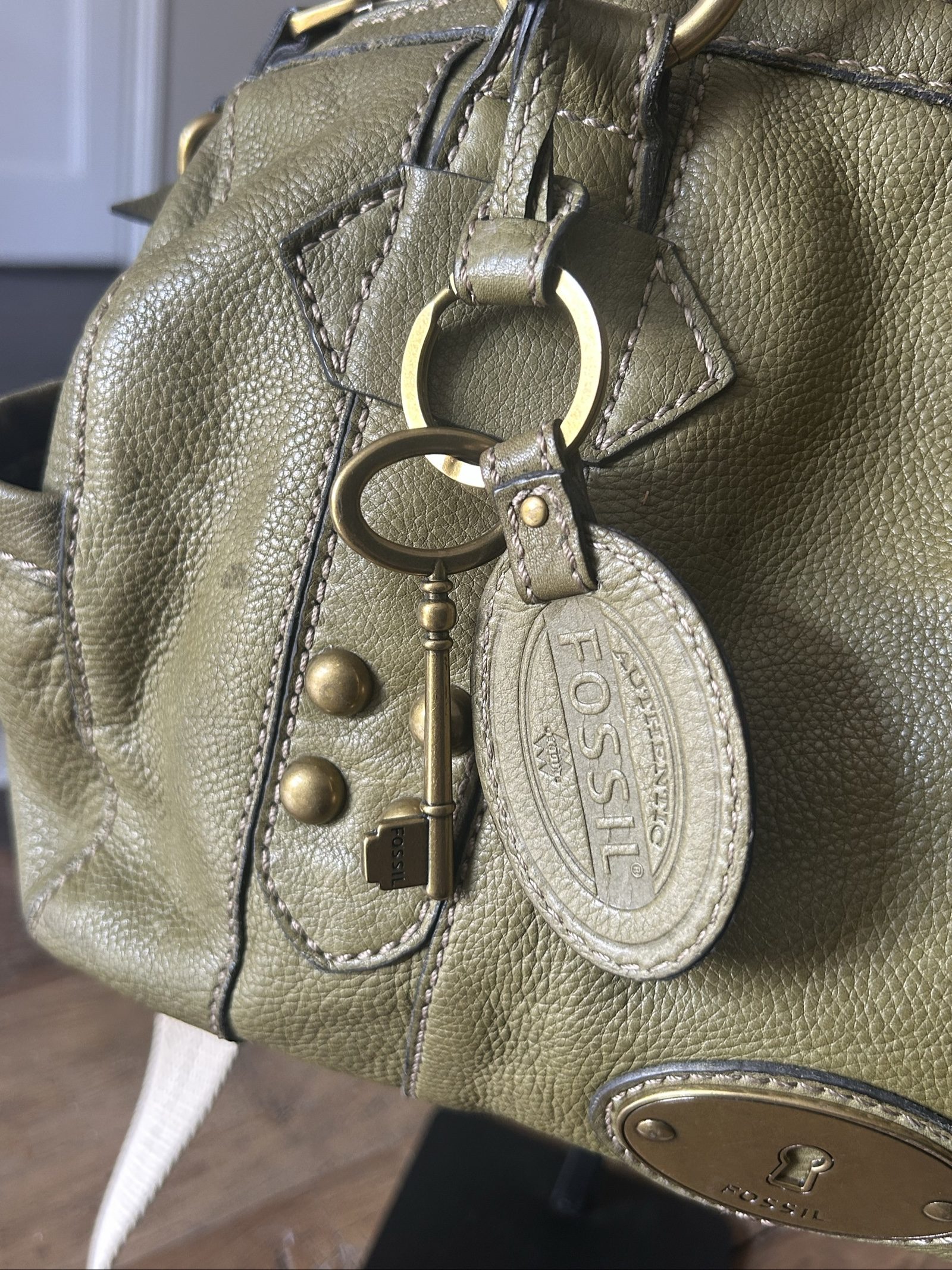 Fossil Olive Leather Satchel Handbag image 4