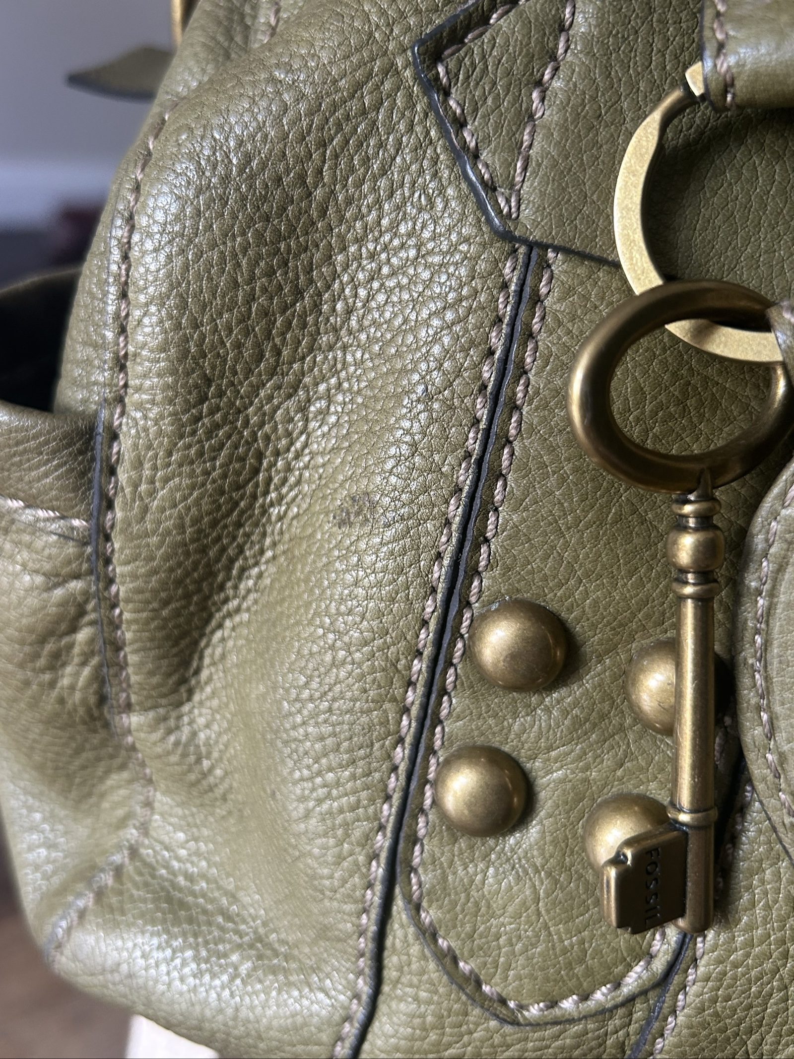 Fossil Olive Leather Satchel Handbag image 5