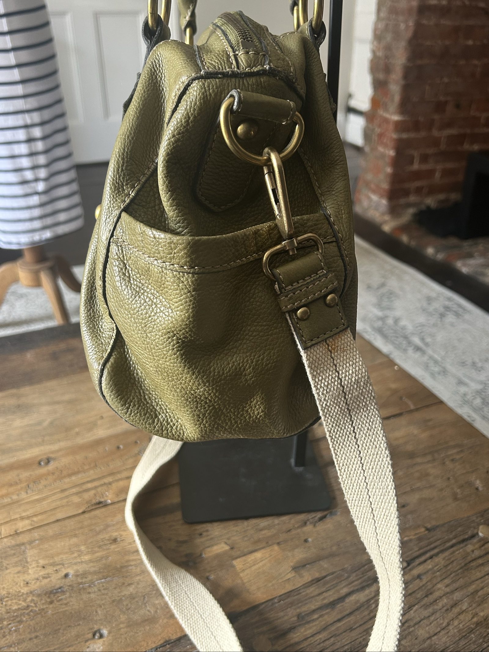 Fossil Olive Leather Satchel Handbag image 8