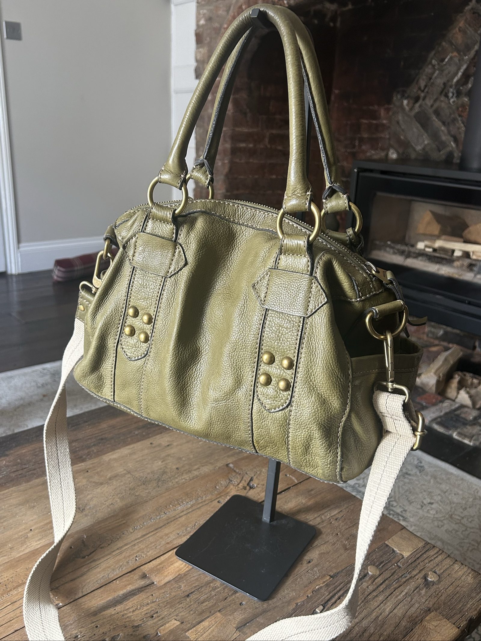 Fossil Olive Leather Satchel Handbag image 9
