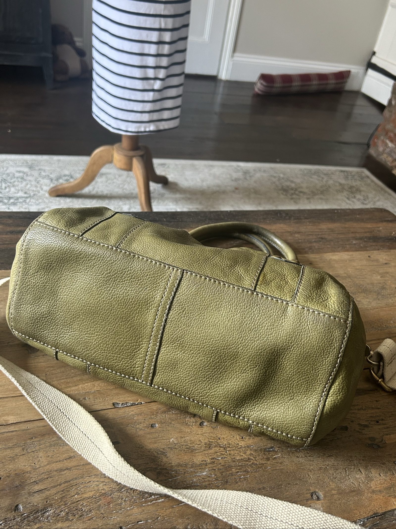 Fossil Olive Leather Satchel Handbag image 10