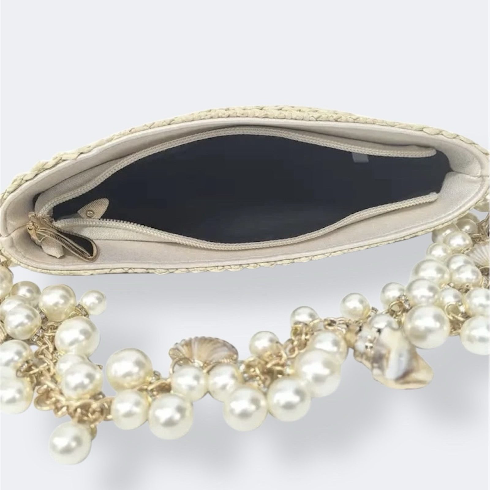Coastal Luxe Shell & Pearl Mermaid Ocean Bag Vacation Woven Half Moon Clutch image 7