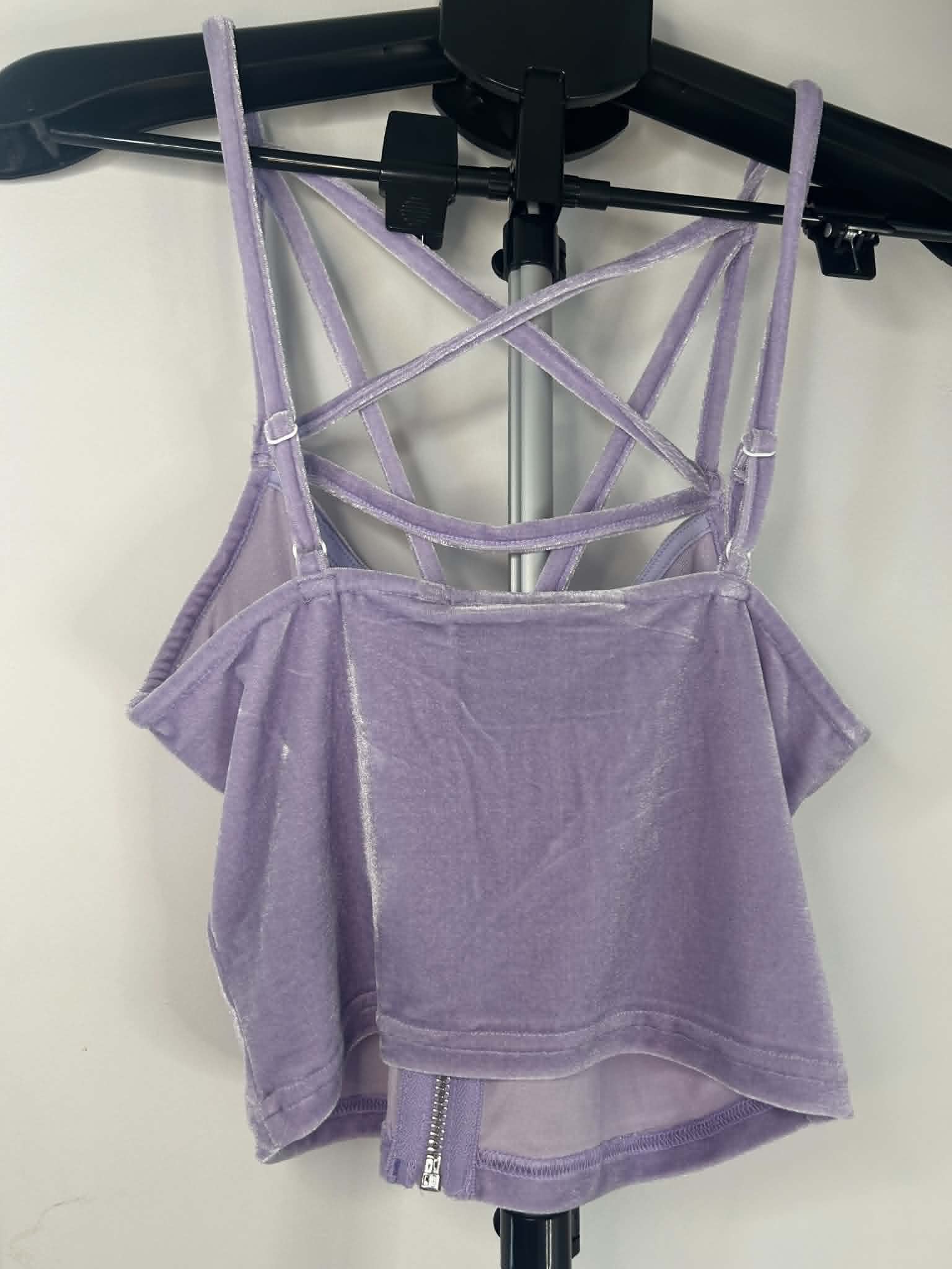 Killstar Lilac Velvet Strappy Zip Front Crop Top Medium image 2