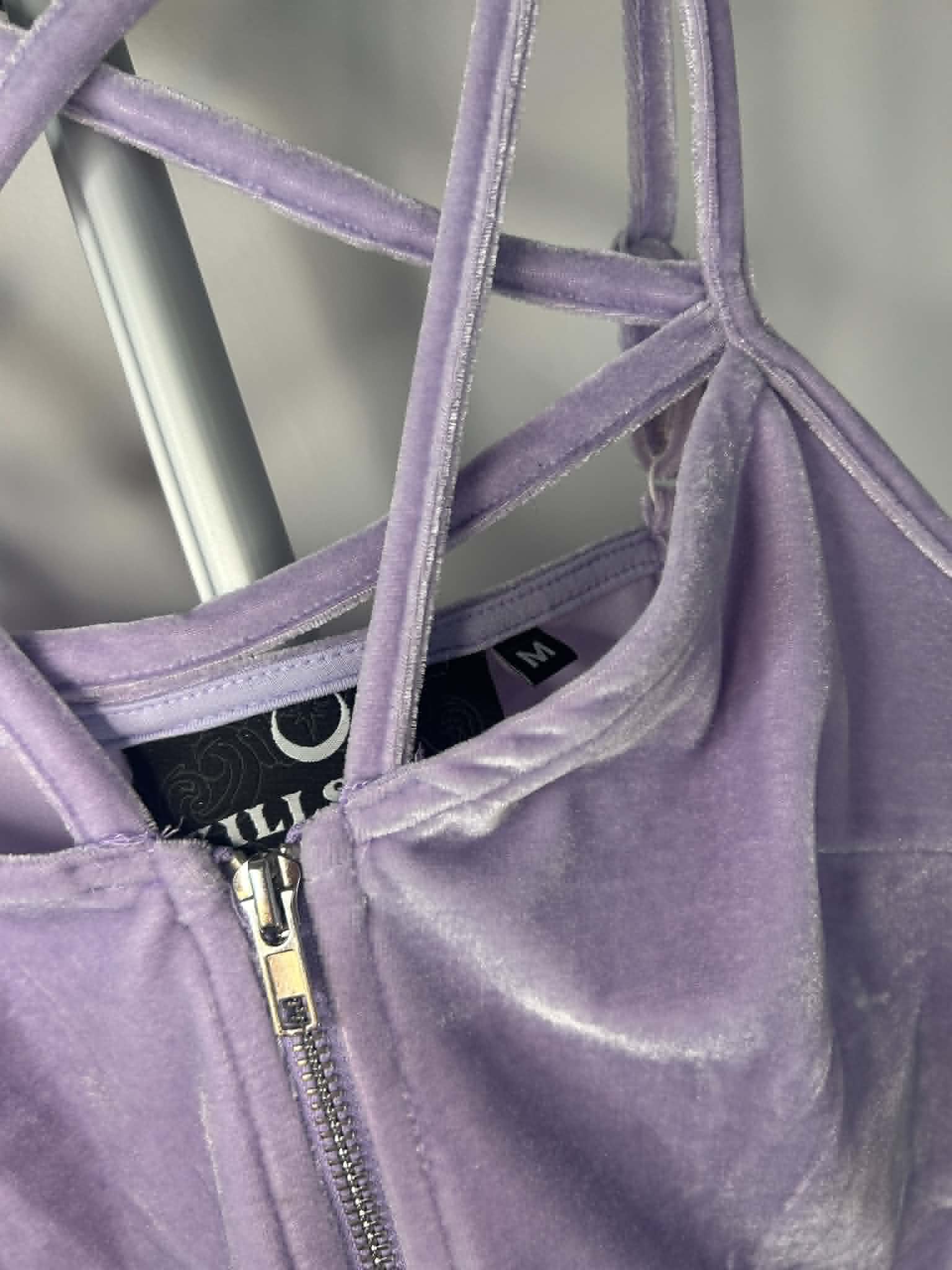 Killstar Lilac Velvet Strappy Zip Front Crop Top Medium image 3