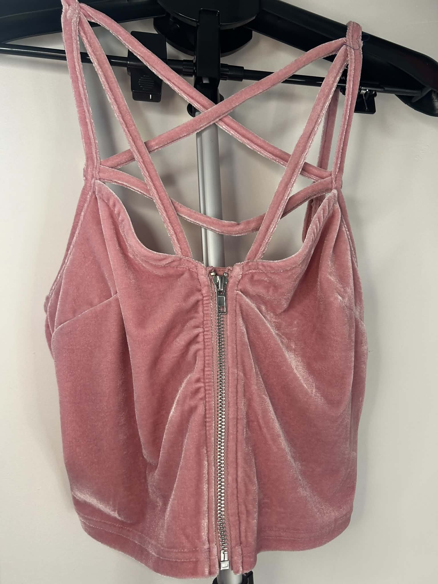 Killstar Pink Velvet Strappy Crop Top with zipper Size Medium