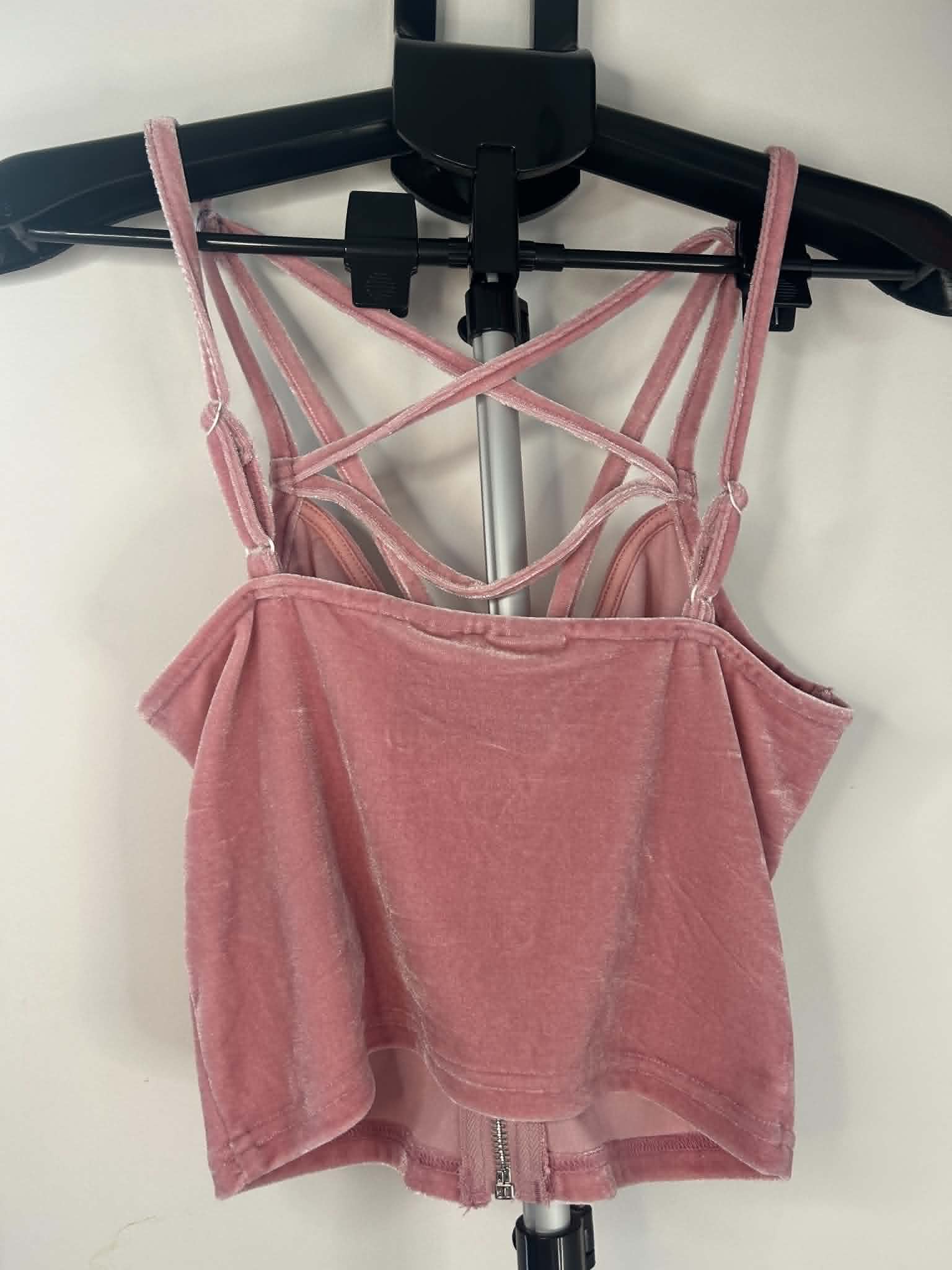 Killstar Pink Velvet Strappy Crop Top with zipper Size Medium image 2