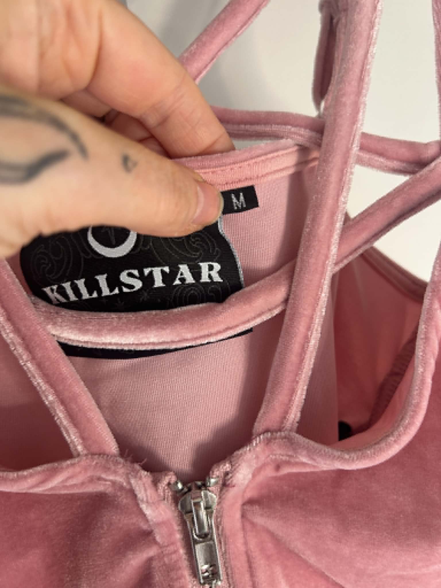 Killstar Pink Velvet Strappy Crop Top with zipper Size Medium image 3