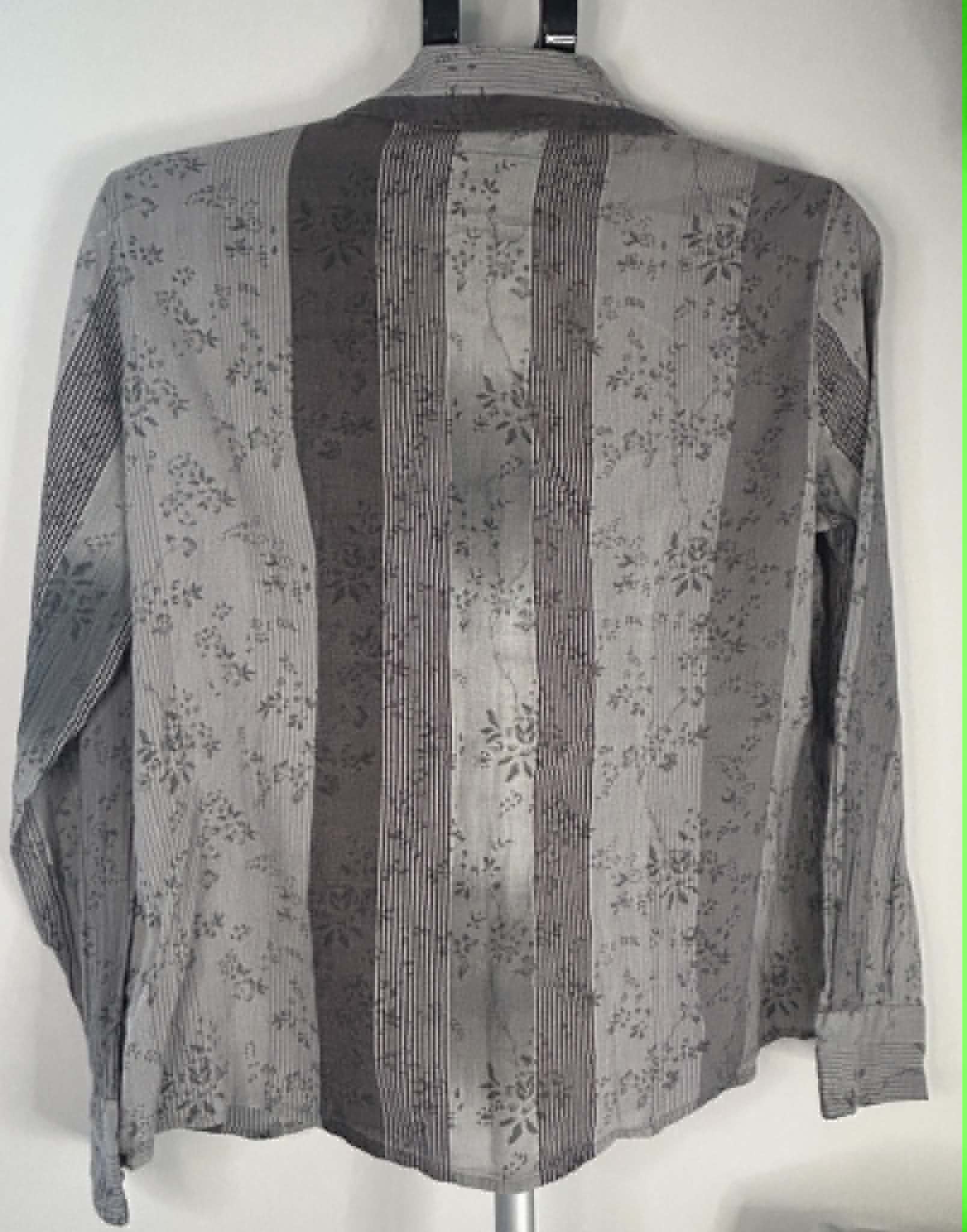M&S Patterned Grey Striped Floral Cotton Shirt Size 14 image 2