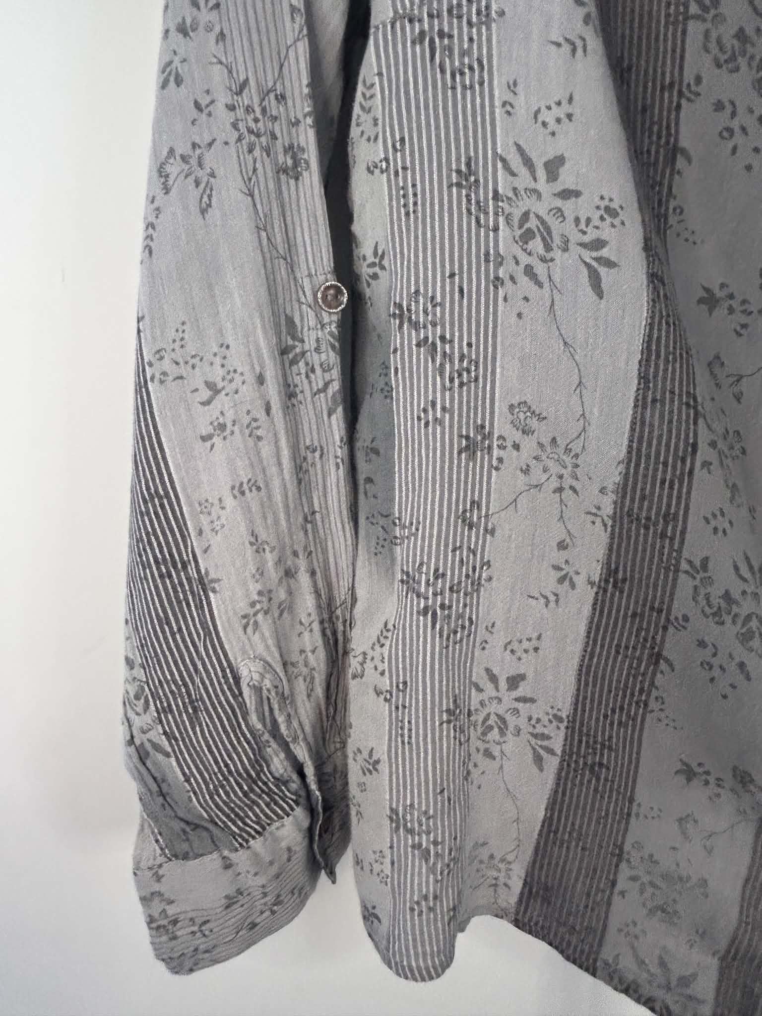 M&S Patterned Grey Striped Floral Cotton Shirt Size 14 image 4