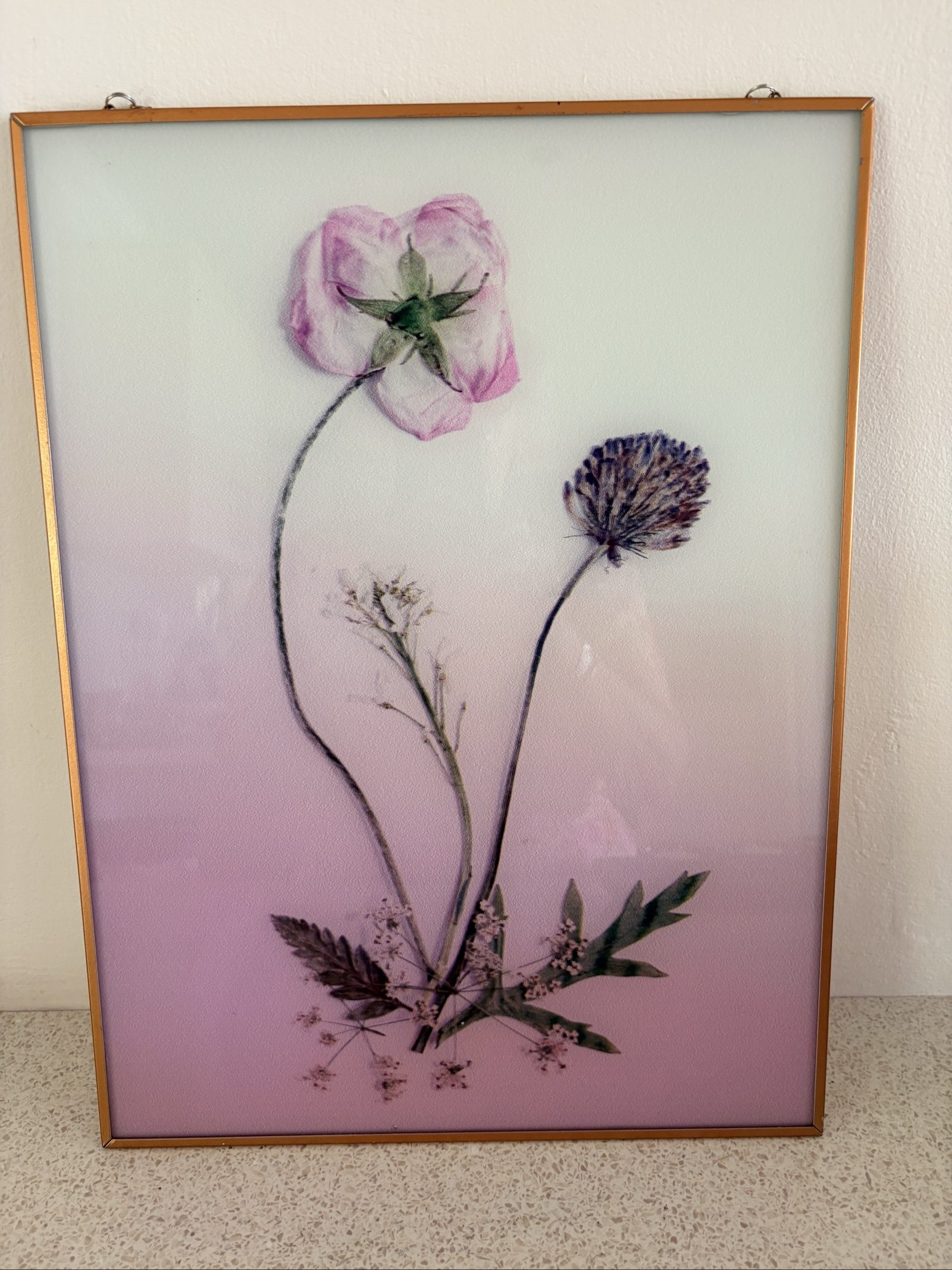 Floral Pink Botanical Print Wall Art with Gold Frame image 2