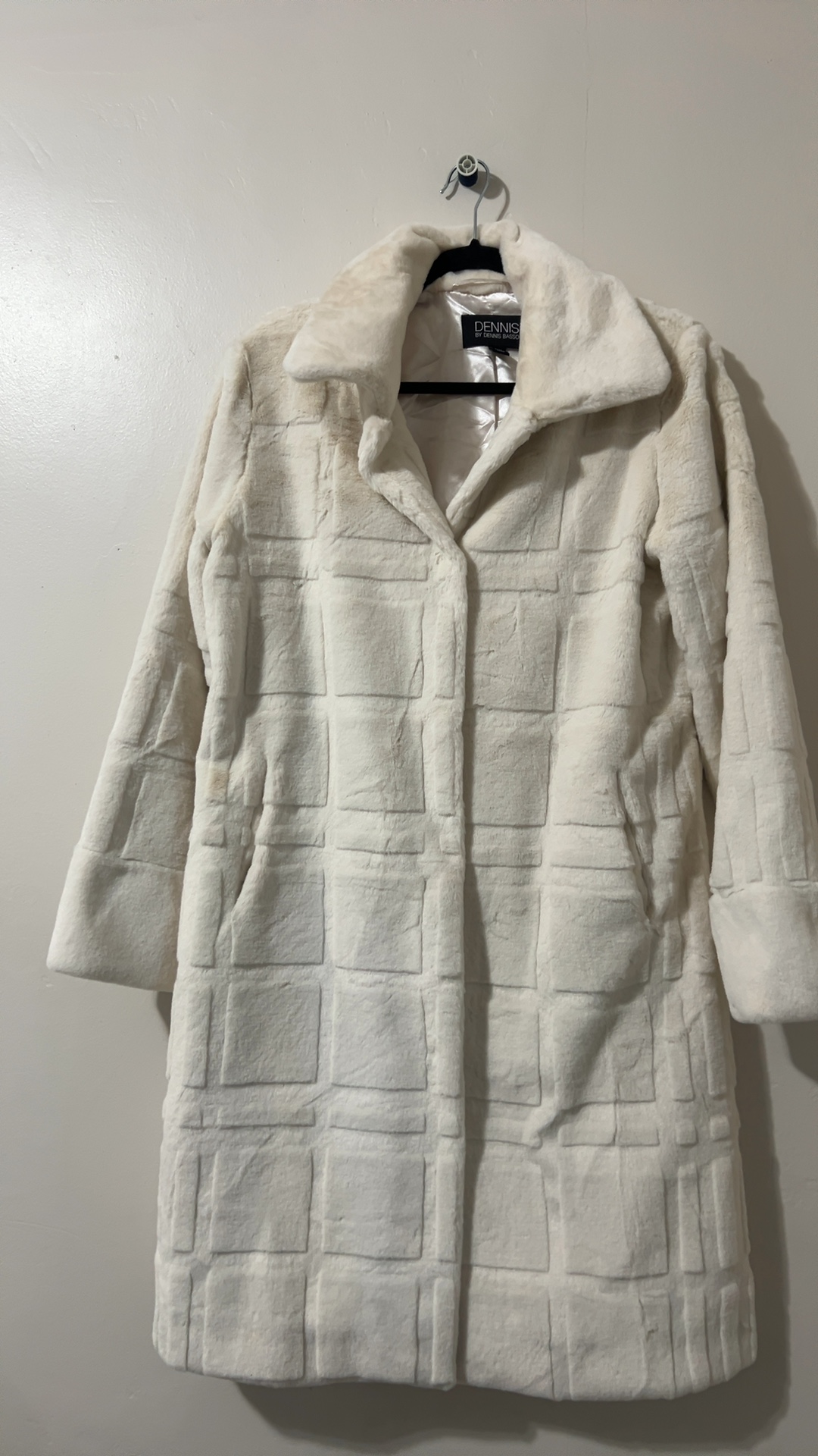 Dennis White Faux Fur Long Coat Small Elegant Textured