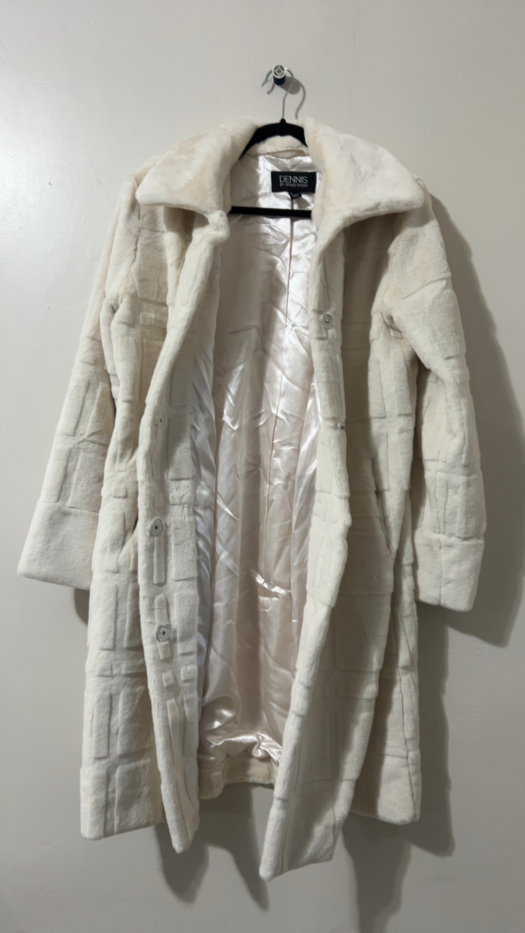 Dennis White Faux Fur Long Coat Small Elegant Textured image 4
