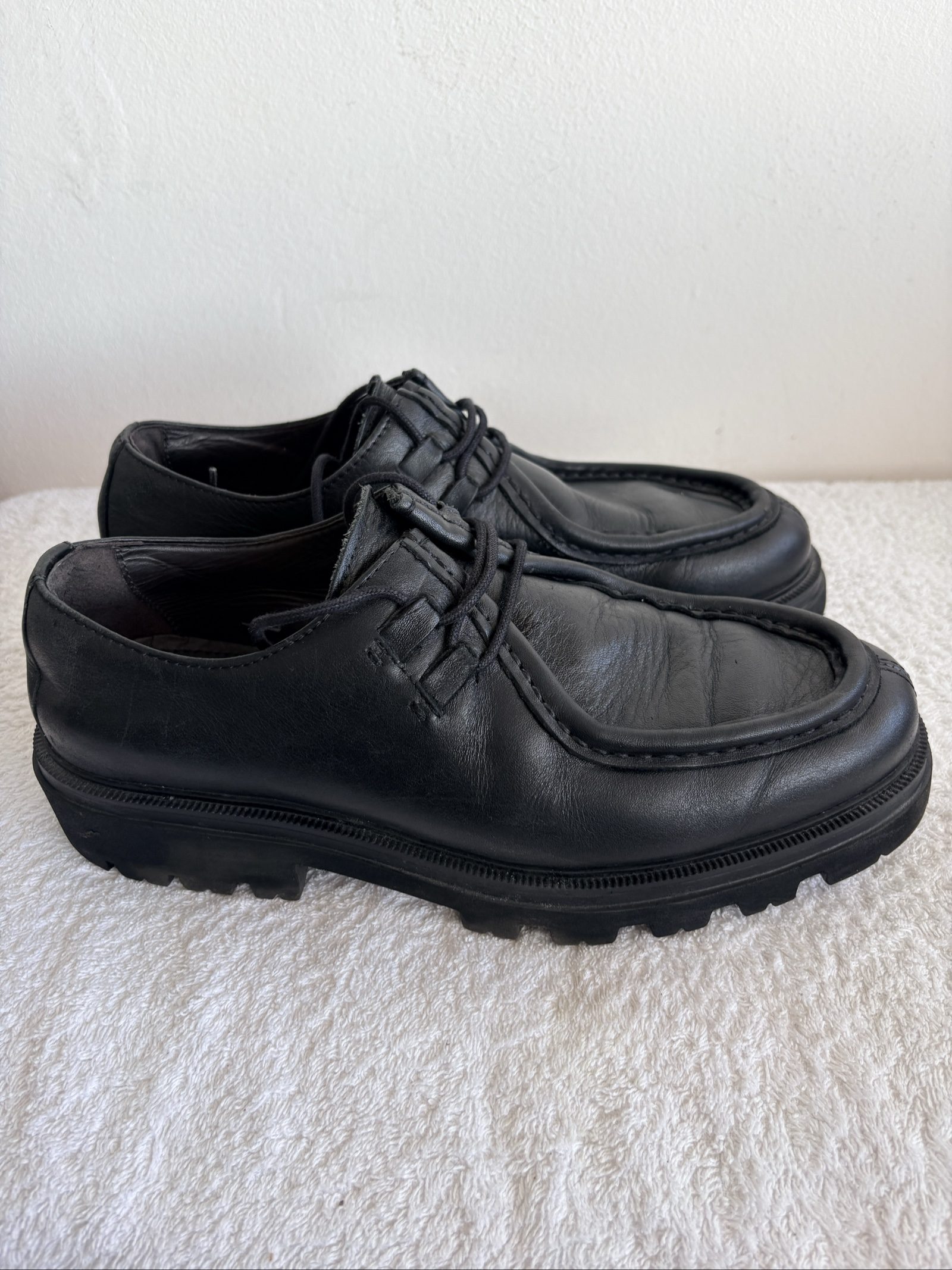 Black Leather Derby Shoes UK 8 Chunky Sole