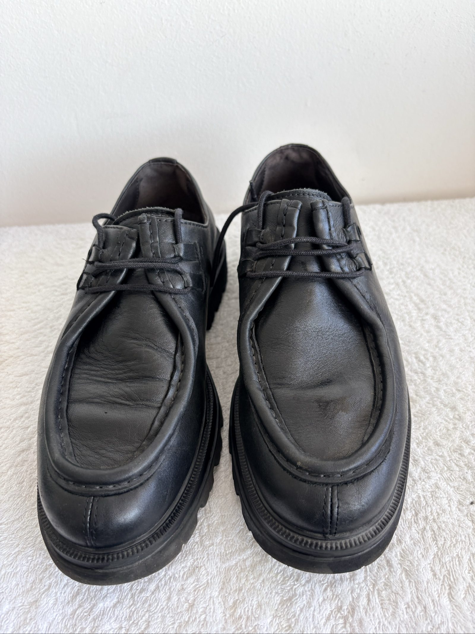 Black Leather Derby Shoes UK 8 Chunky Sole image 2