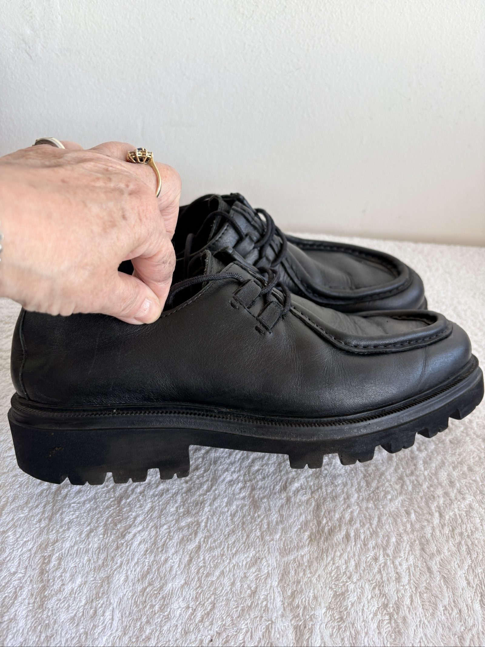 Black Leather Derby Shoes UK 8 Chunky Sole image 3