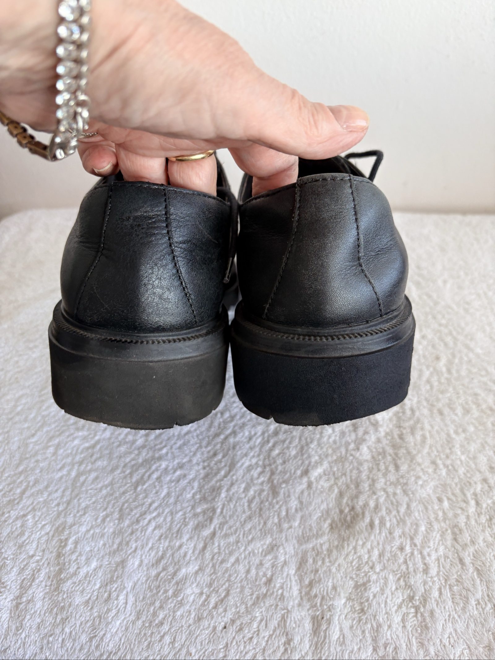 Black Leather Derby Shoes UK 8 Chunky Sole image 4
