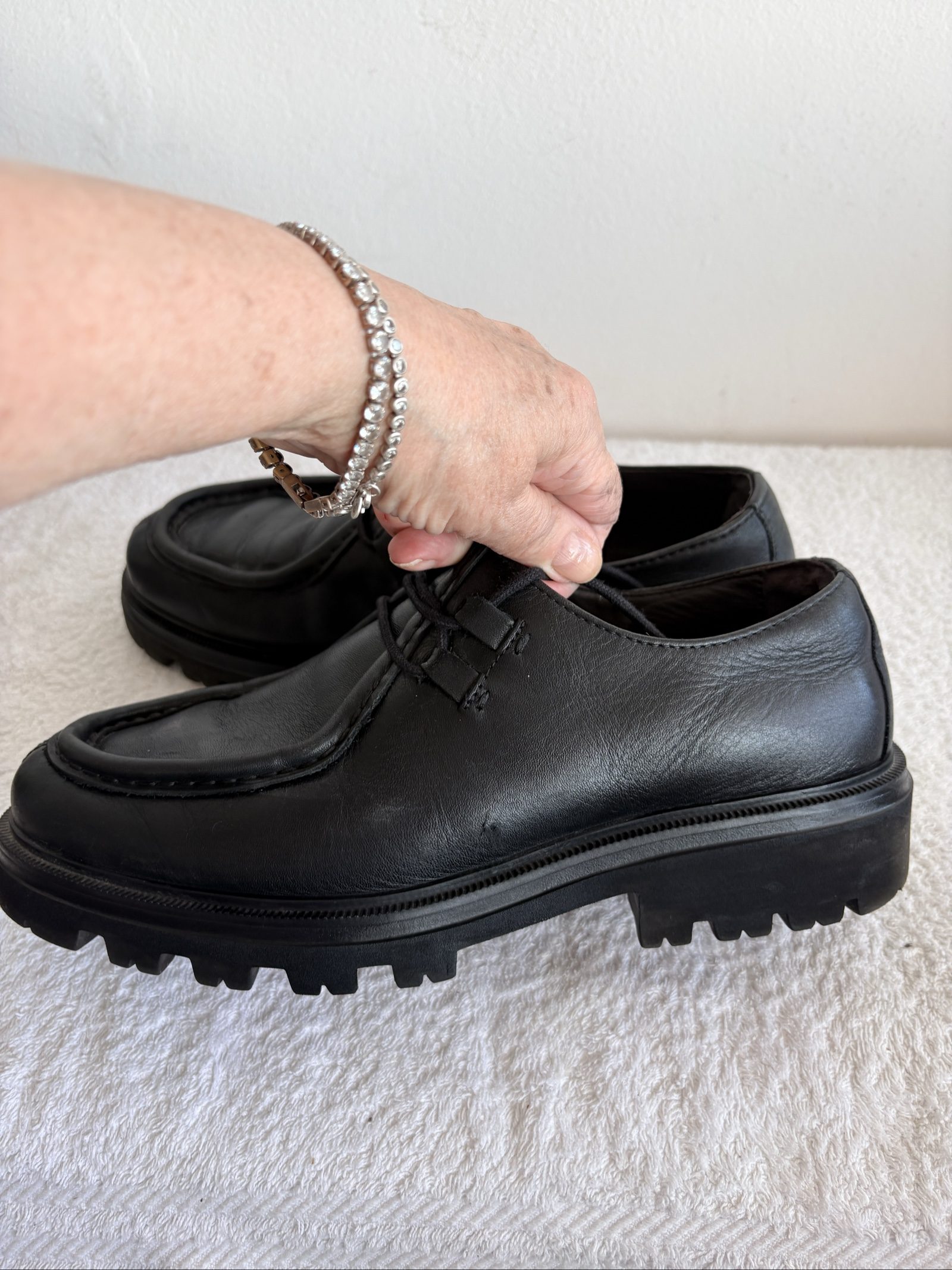 Black Leather Derby Shoes UK 8 Chunky Sole image 5