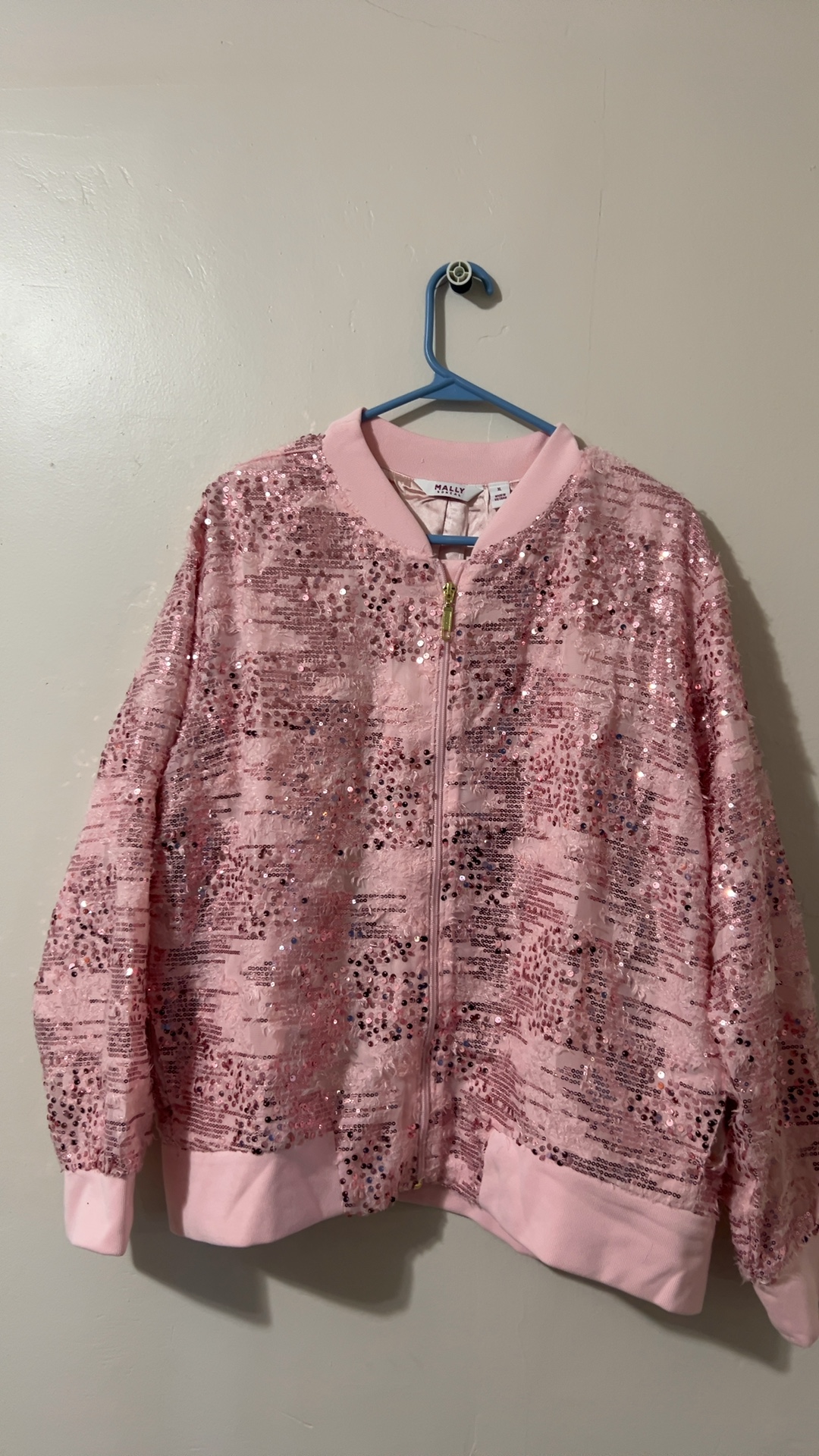 Mally Montreal Pink Sequin Embellished Bomber Jacket Large