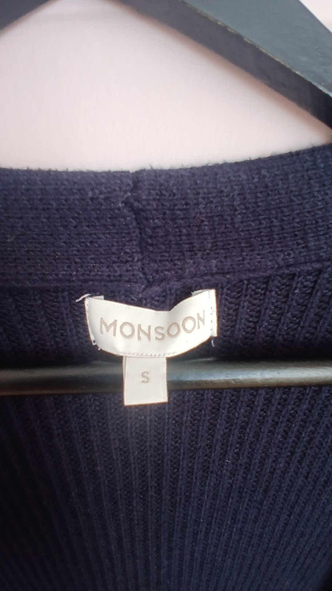 Monsoon Navy Ribbed Knit Cardigan Small Women's Size S image 3