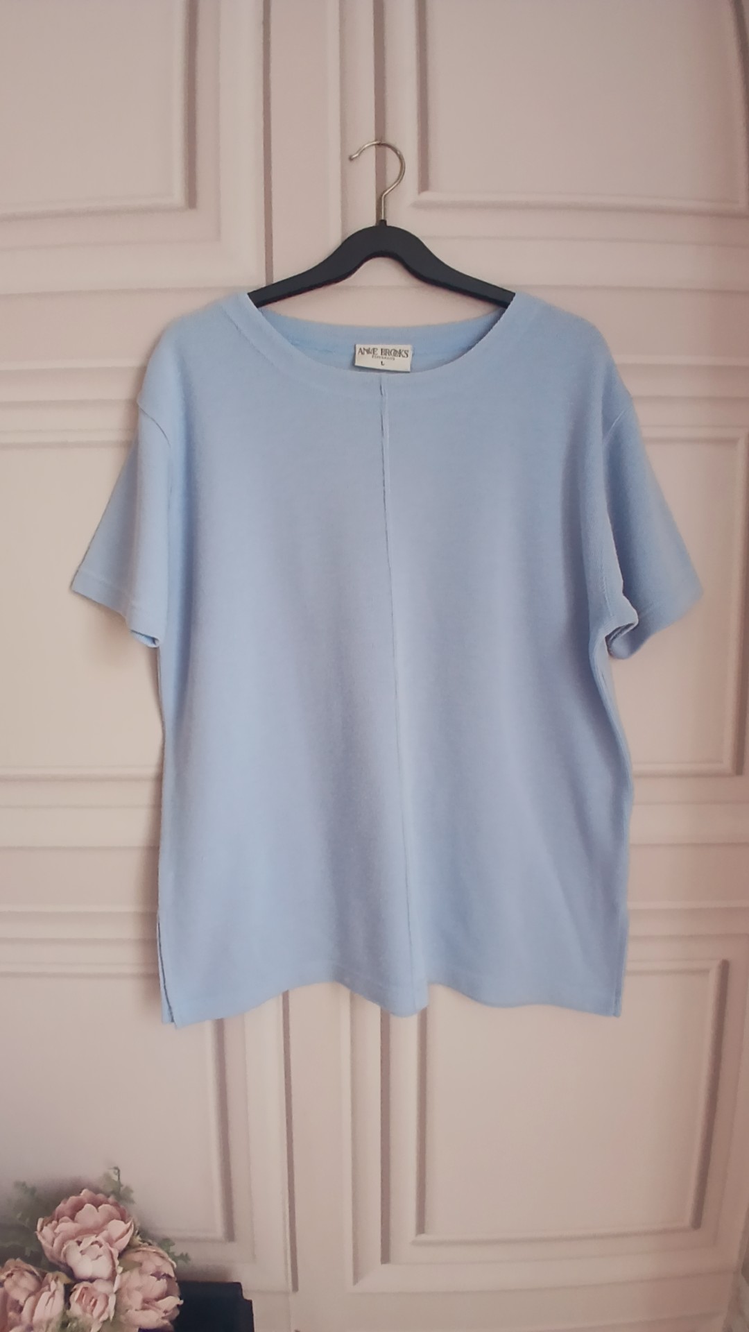 Anne Brooks Light Blue Cotton & Polyester T-Shirt Large