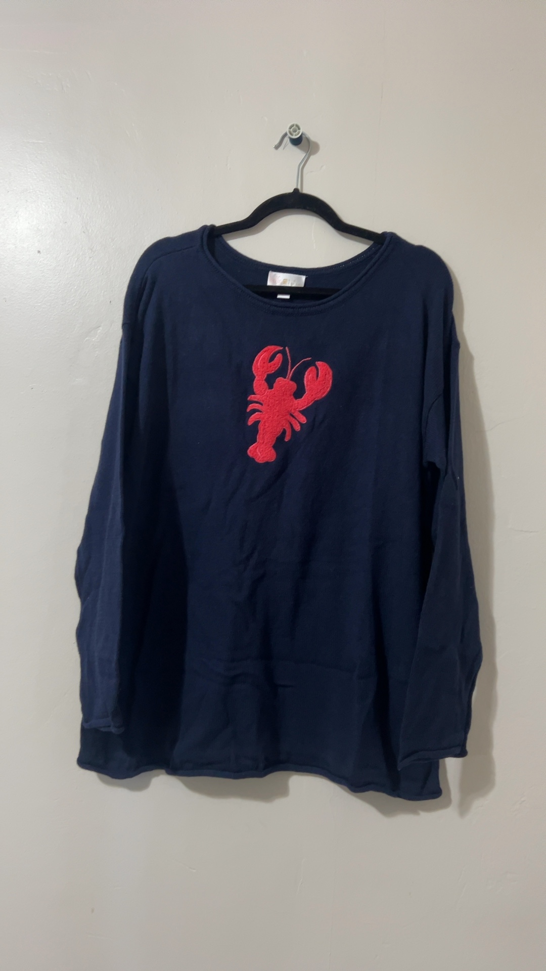Kim Gravel Navy Blue Sweater Medium Red Lobster Embroidery