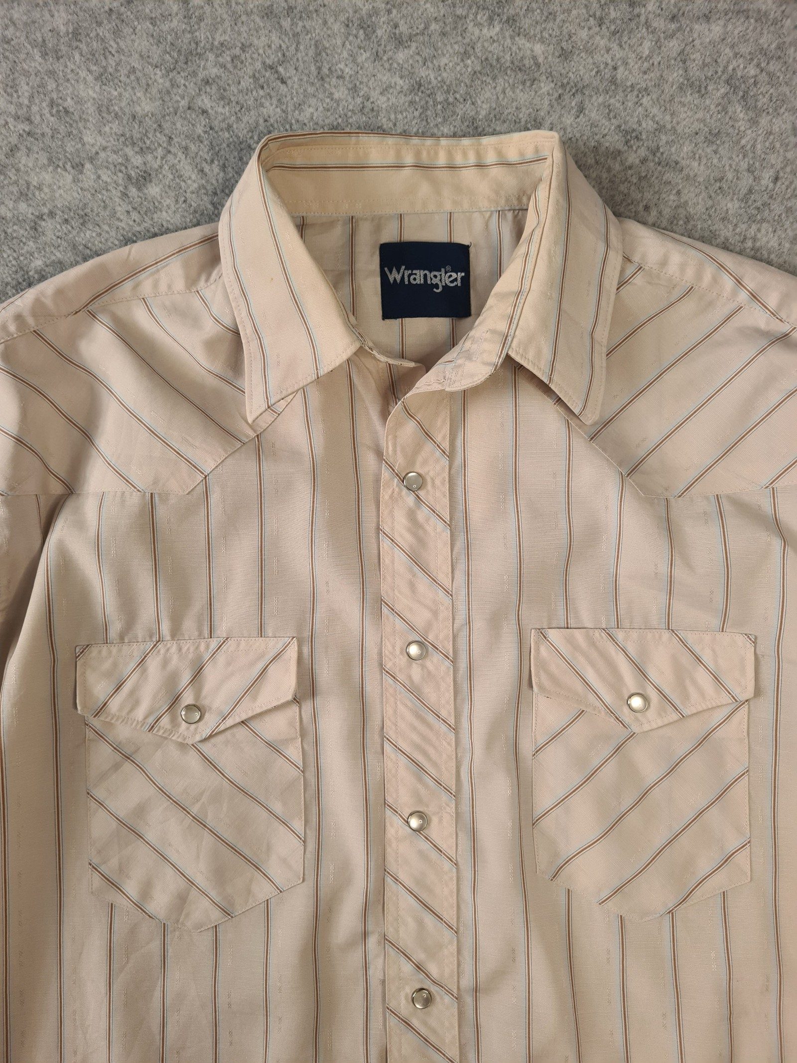 Wrangler Men’s Beige Brown Blue Stripe Western Dress Shirt Large 1116 image 4