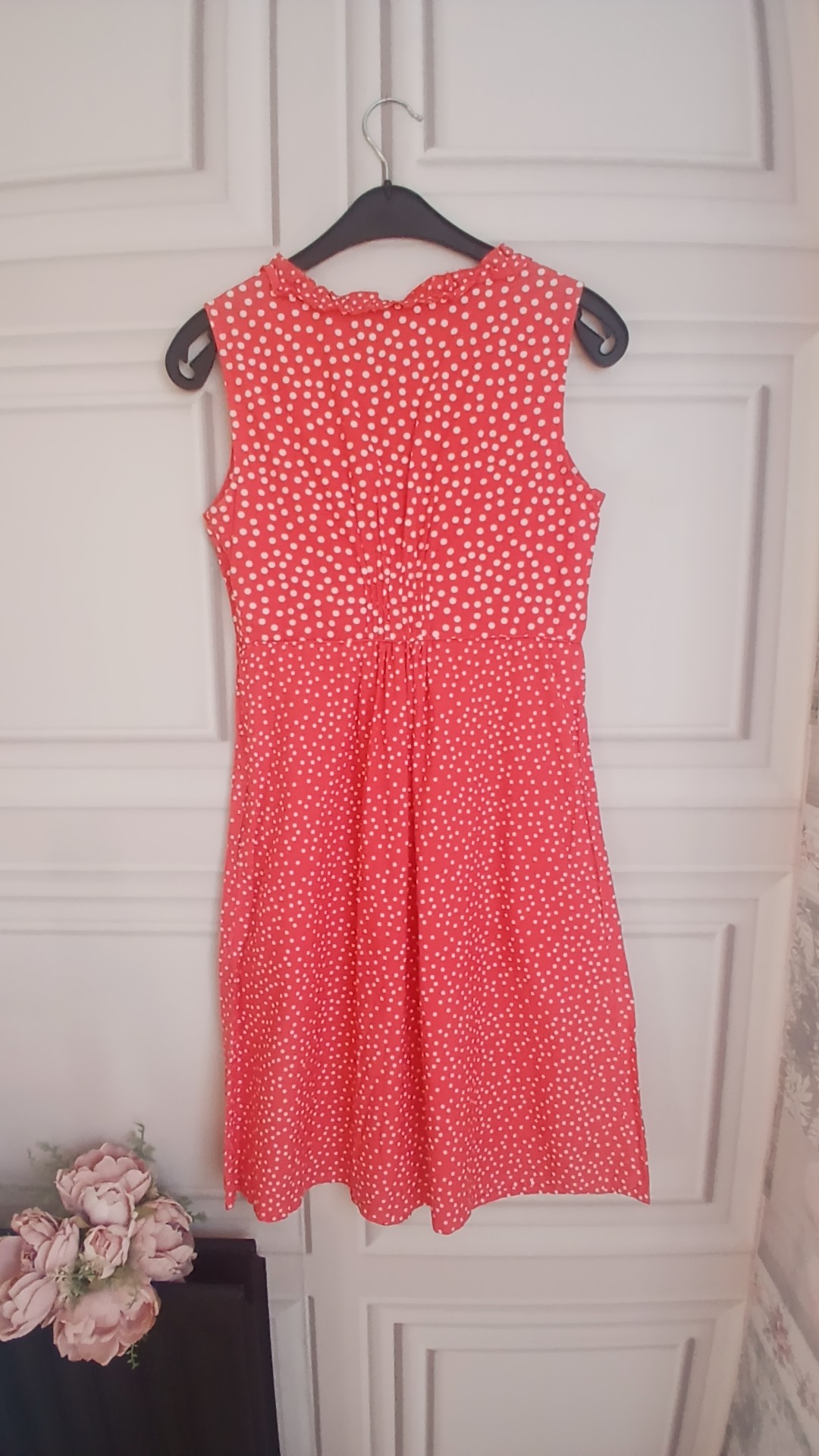 Crew Clothing 100% Cotton Coral & White Polka Dot Cotton Dress Size 6 image 2