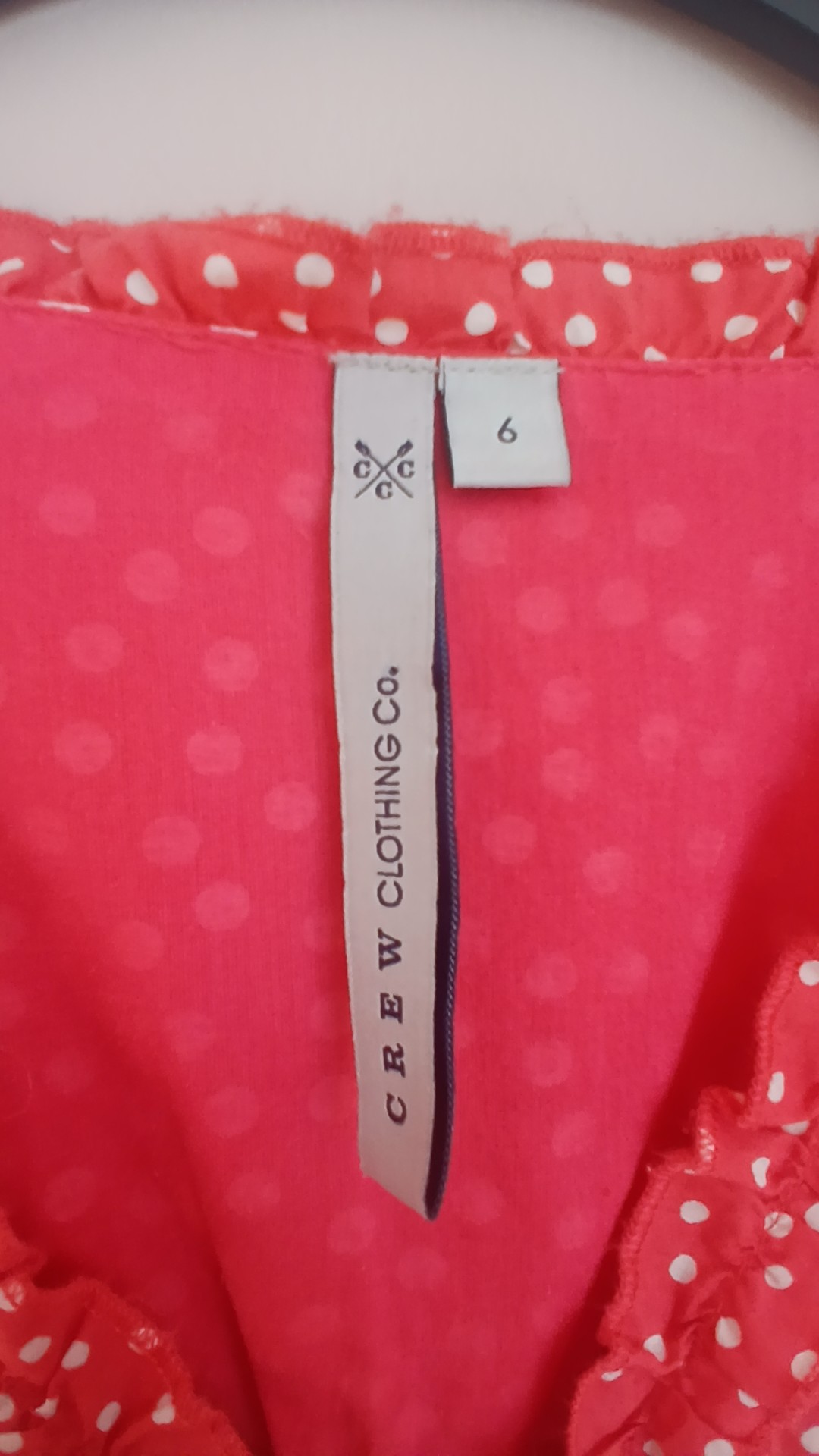 Crew Clothing 100% Cotton Coral & White Polka Dot Cotton Dress Size 6 image 3