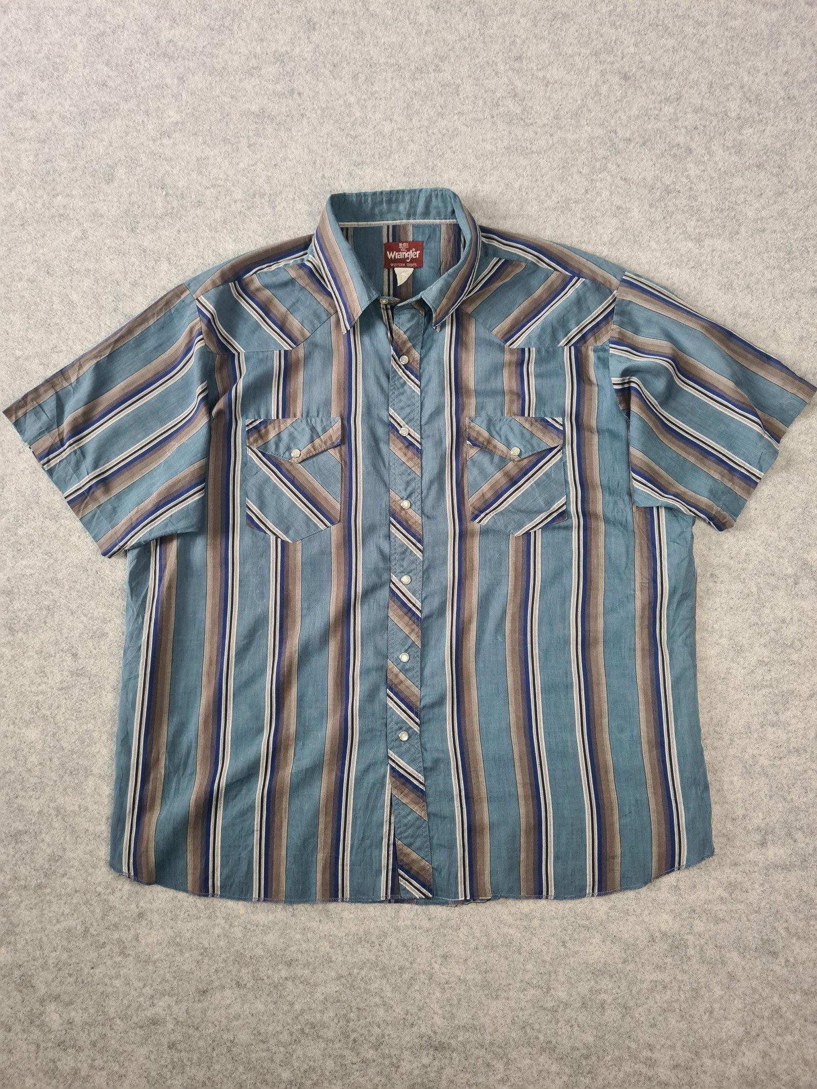 Wrangler Men’s Blue Beige Navy Stripe Western Shirt XXL 1117