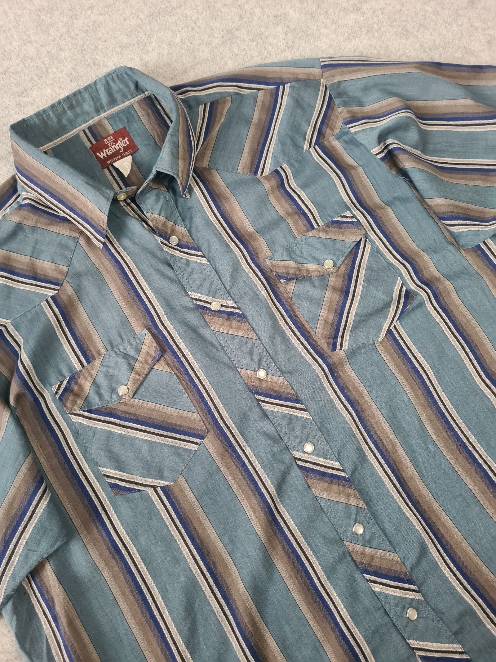 Wrangler Men’s Blue Beige Navy Stripe Western Shirt XXL 1117 image 2