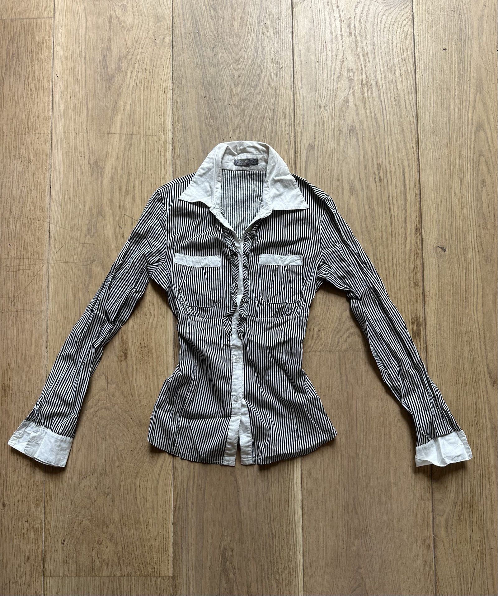 Sweet Miss Black & White Striped Long Sleeve Shirt UK 10