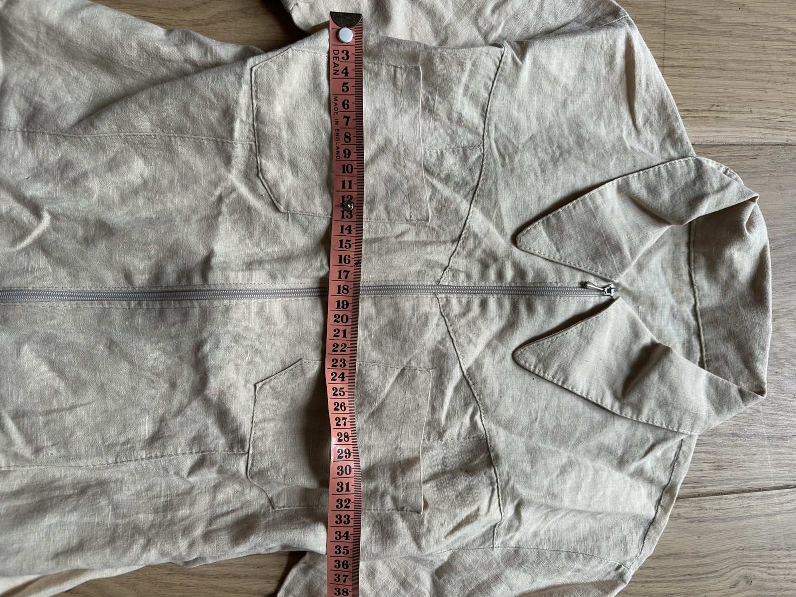 LAGUS Beige Linen Short Sleeve Shirt Large Zipper Front