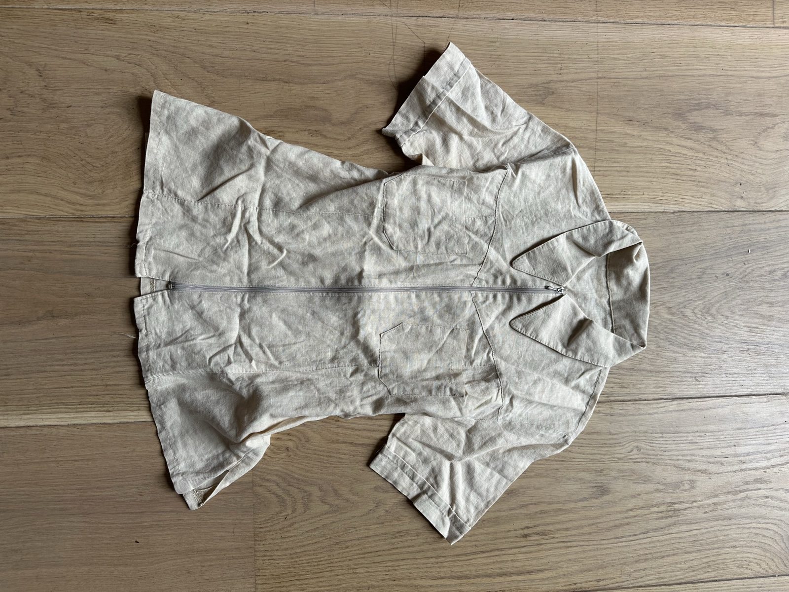 LAGUS Beige Linen Short Sleeve Shirt Large Zipper Front image 5