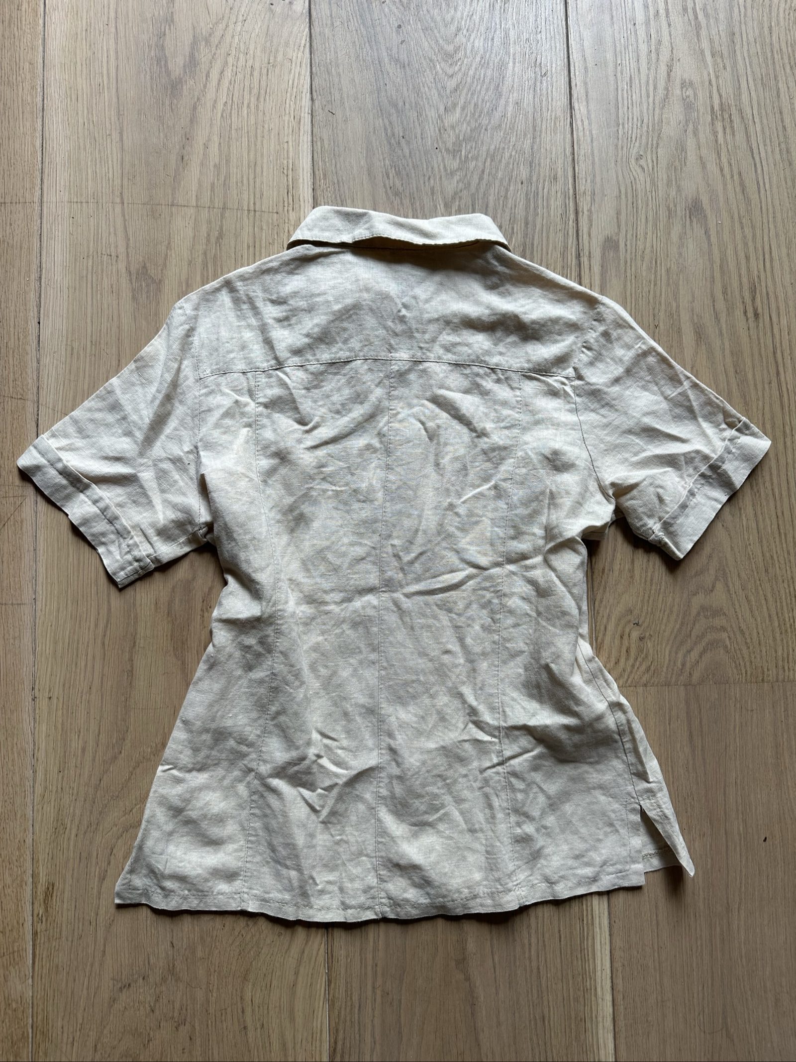 LAGUS Beige Linen Short Sleeve Shirt Large Zipper Front image 9