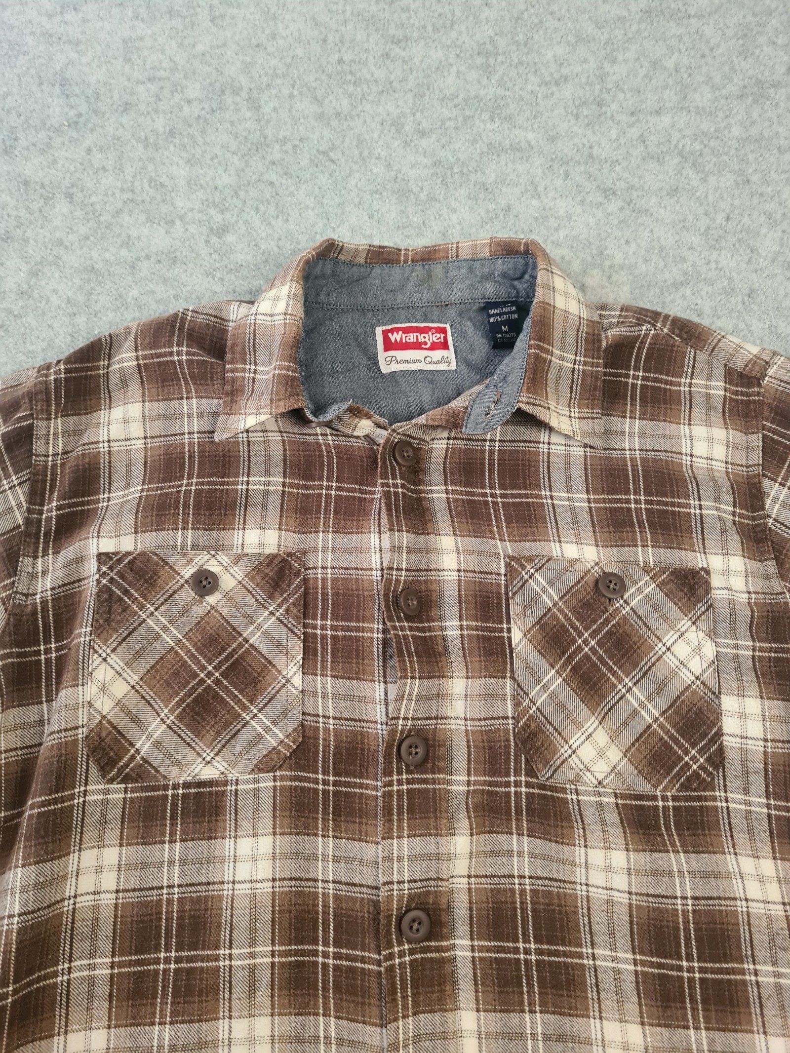 Wrangler Brown Beige White Plaid Shirt Medium 1131 image 4