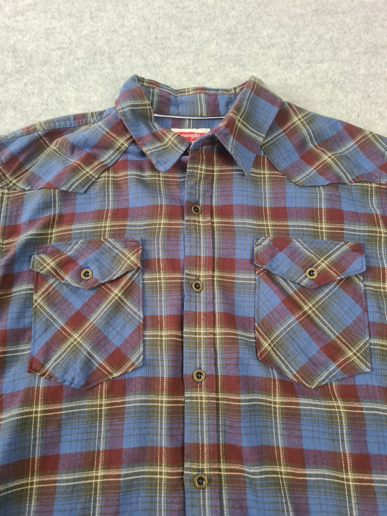 Wrangler Men’s Blue Brown Checked Flannel Shirt Western Large 1130 image 4