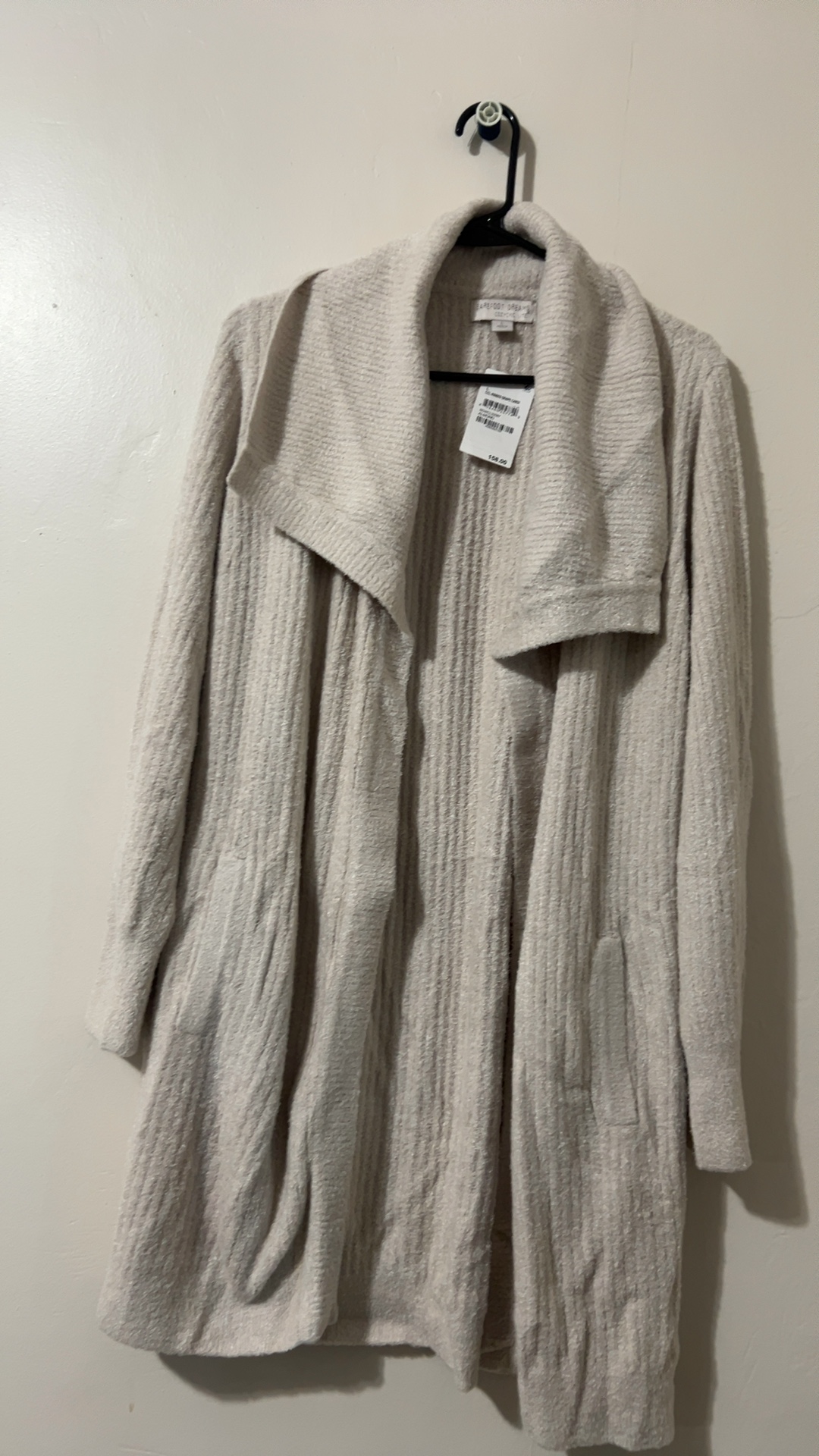 Barefoot Dreams Women's Almond Ribbed Drape Cardigan Large Cozy Chic Lite