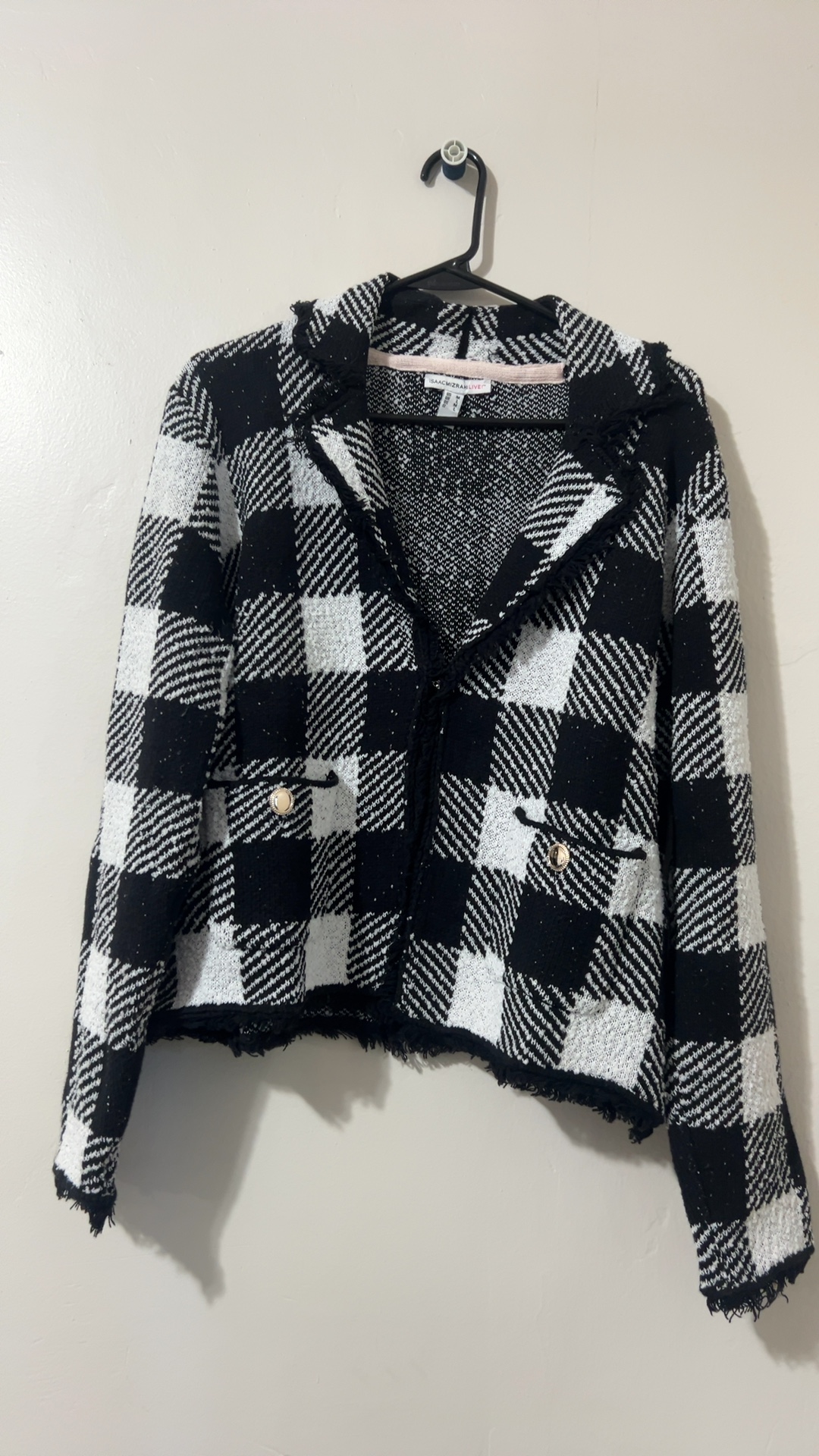 Isaac Mizrahi Live! Black & White Checkered Cropped Jacket Medium