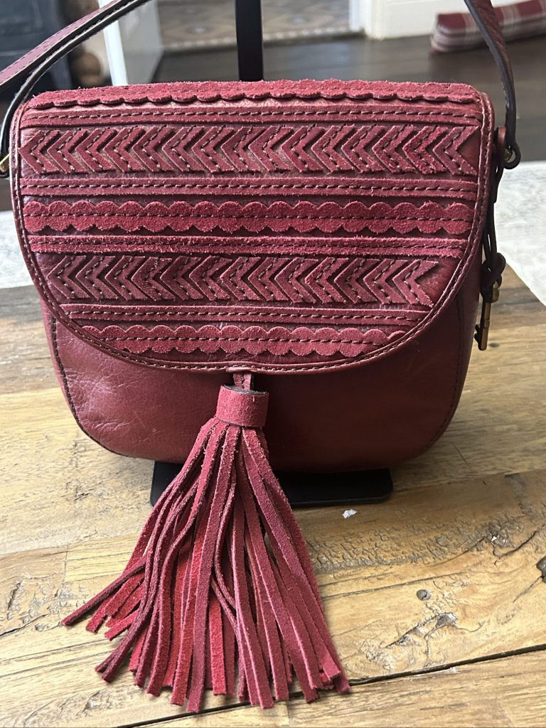 Fossil Emi Red Leather Tassel Detail Shoulder Bag