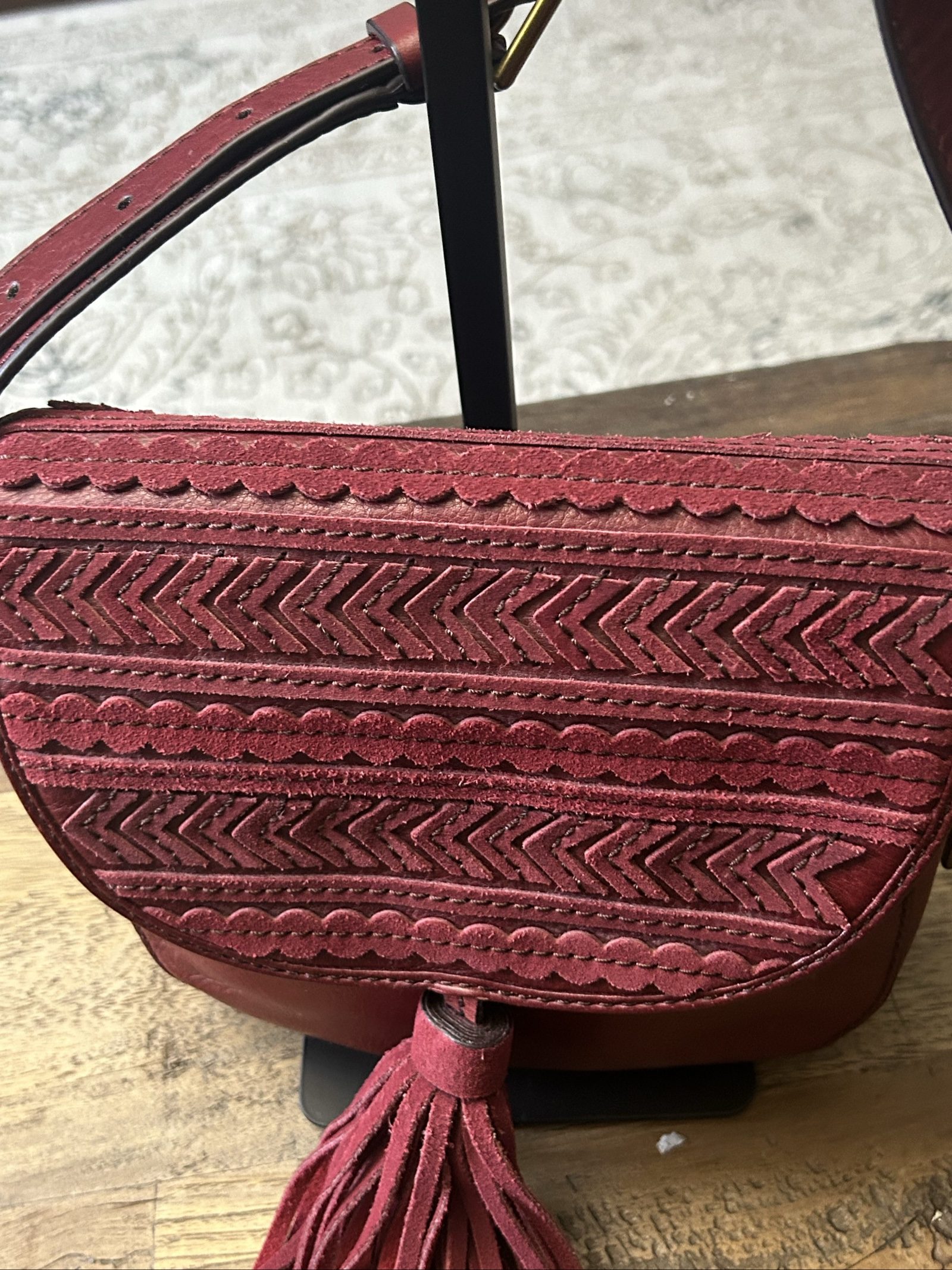 Fossil Emi Red Leather Tassel Detail Shoulder Bag image 2