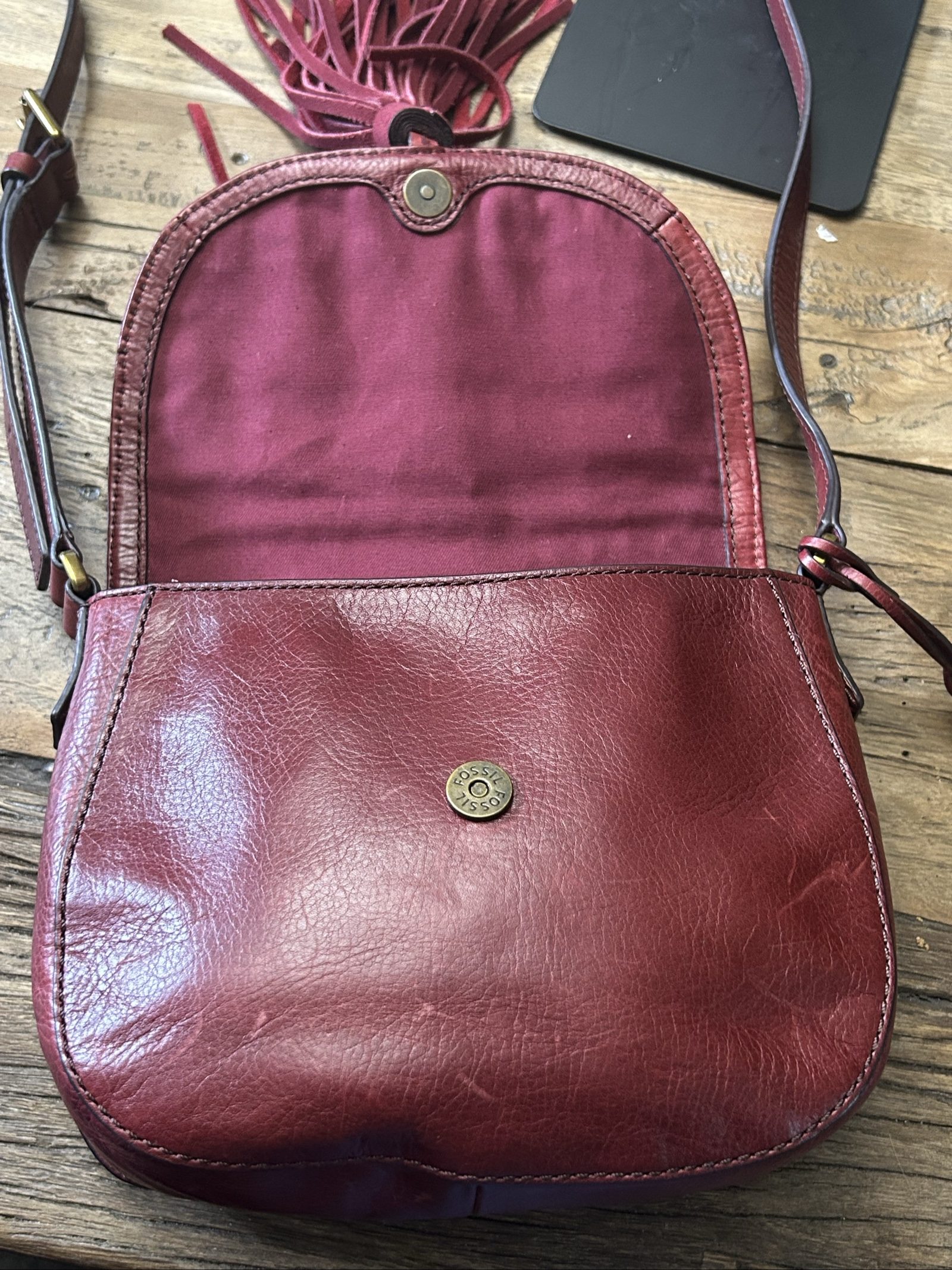 Fossil Emi Red Leather Tassel Detail Shoulder Bag image 8