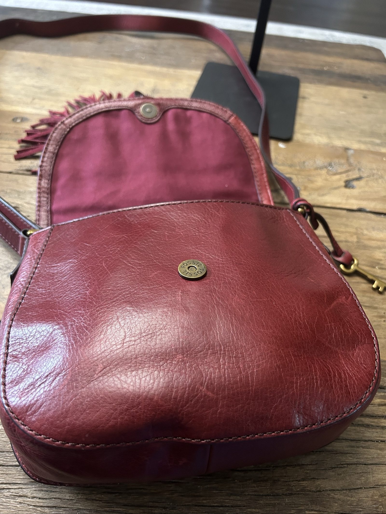 Fossil Emi Red Leather Tassel Detail Shoulder Bag image 9