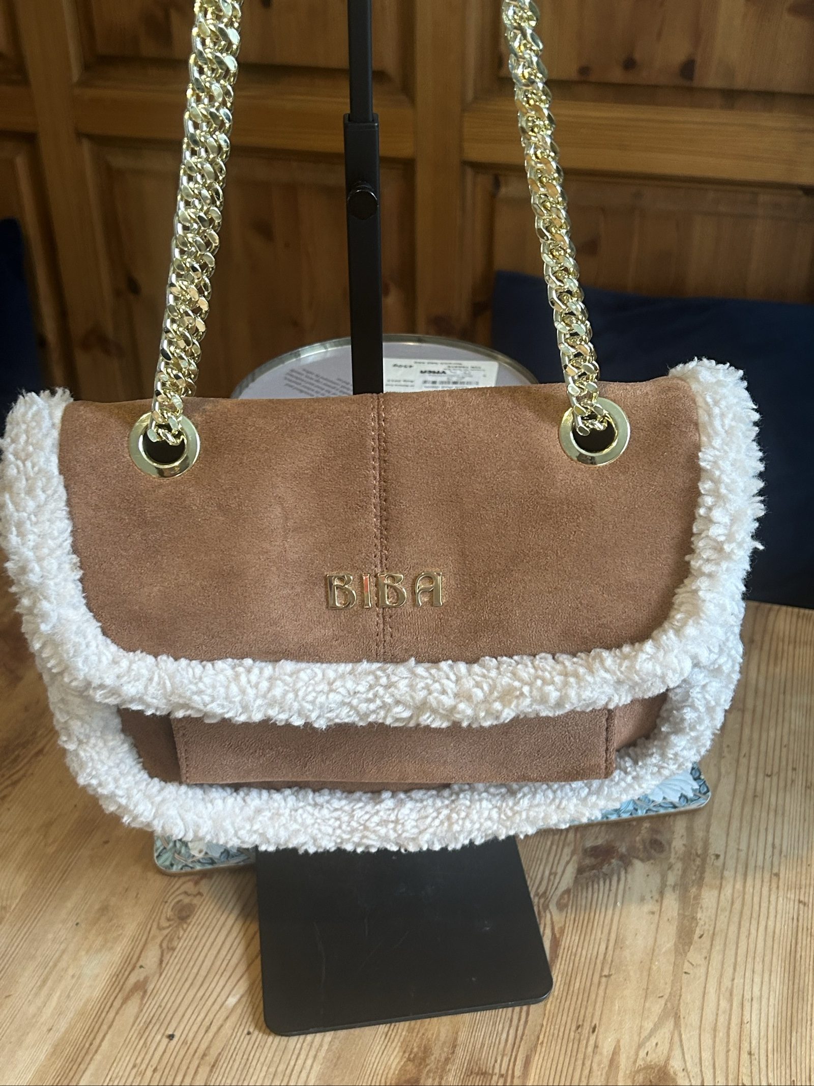 Biba Brown & White Faux Suede Faux Shearling Shoulder Bag image 2