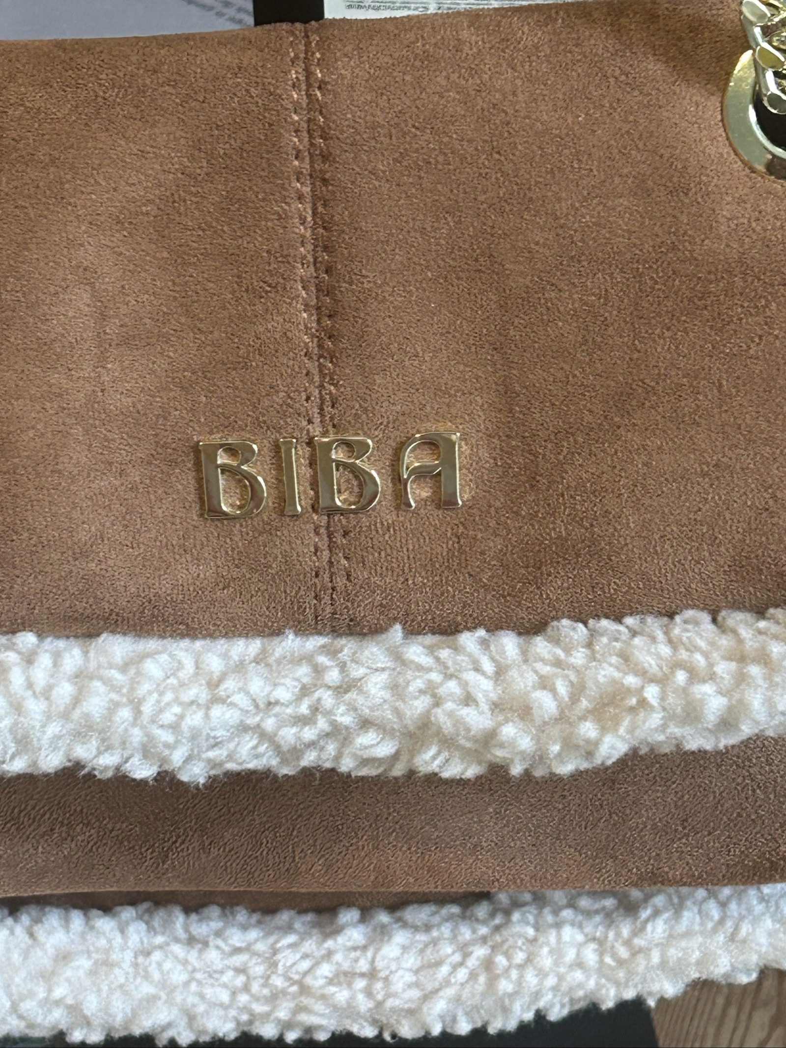 Biba Brown & White Faux Suede Faux Shearling Shoulder Bag image 3